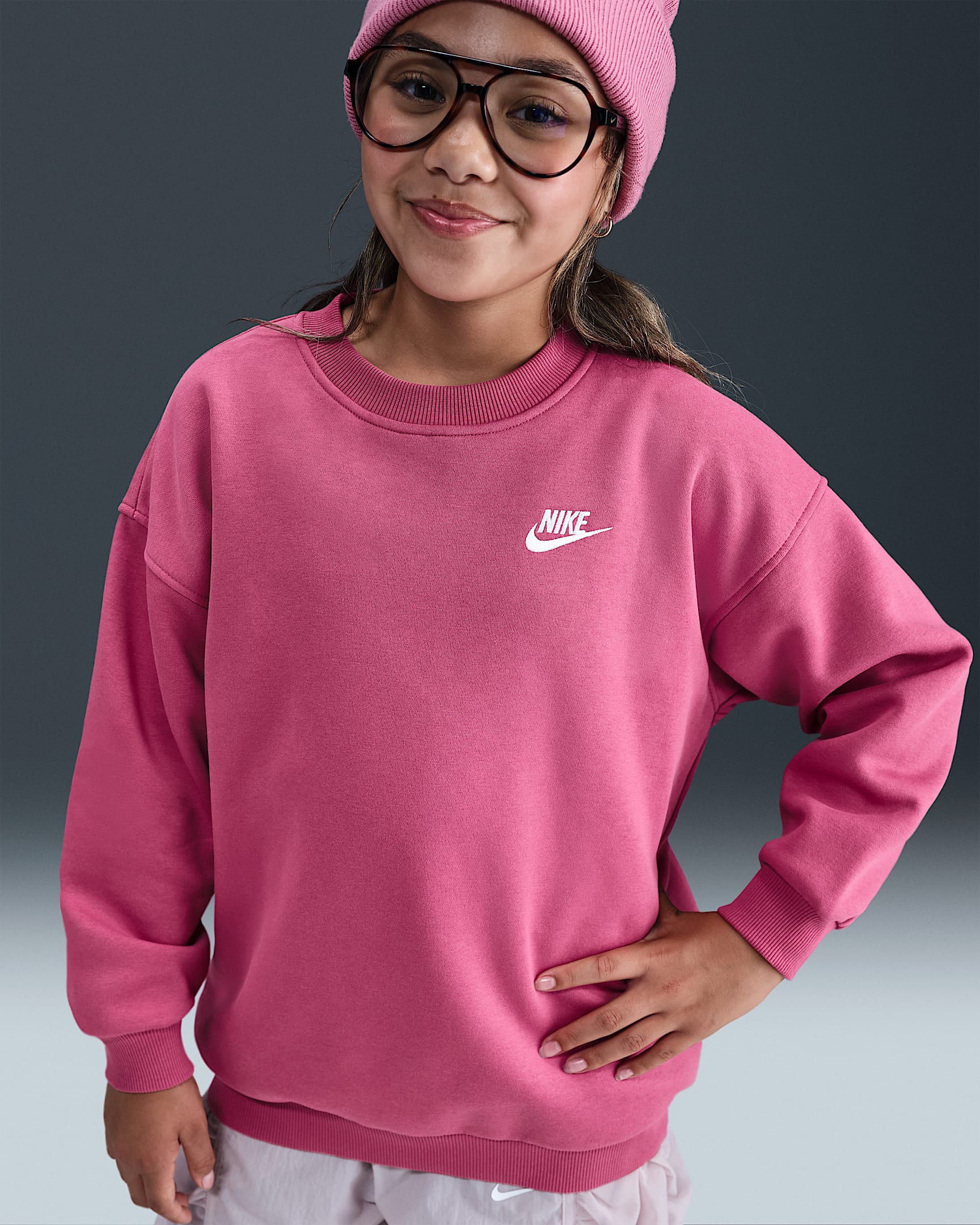 Felpa oversize Nike Sportswear Club Fleece – Ragazzo/a - Sweet Beet/Sweet Beet/Bianco