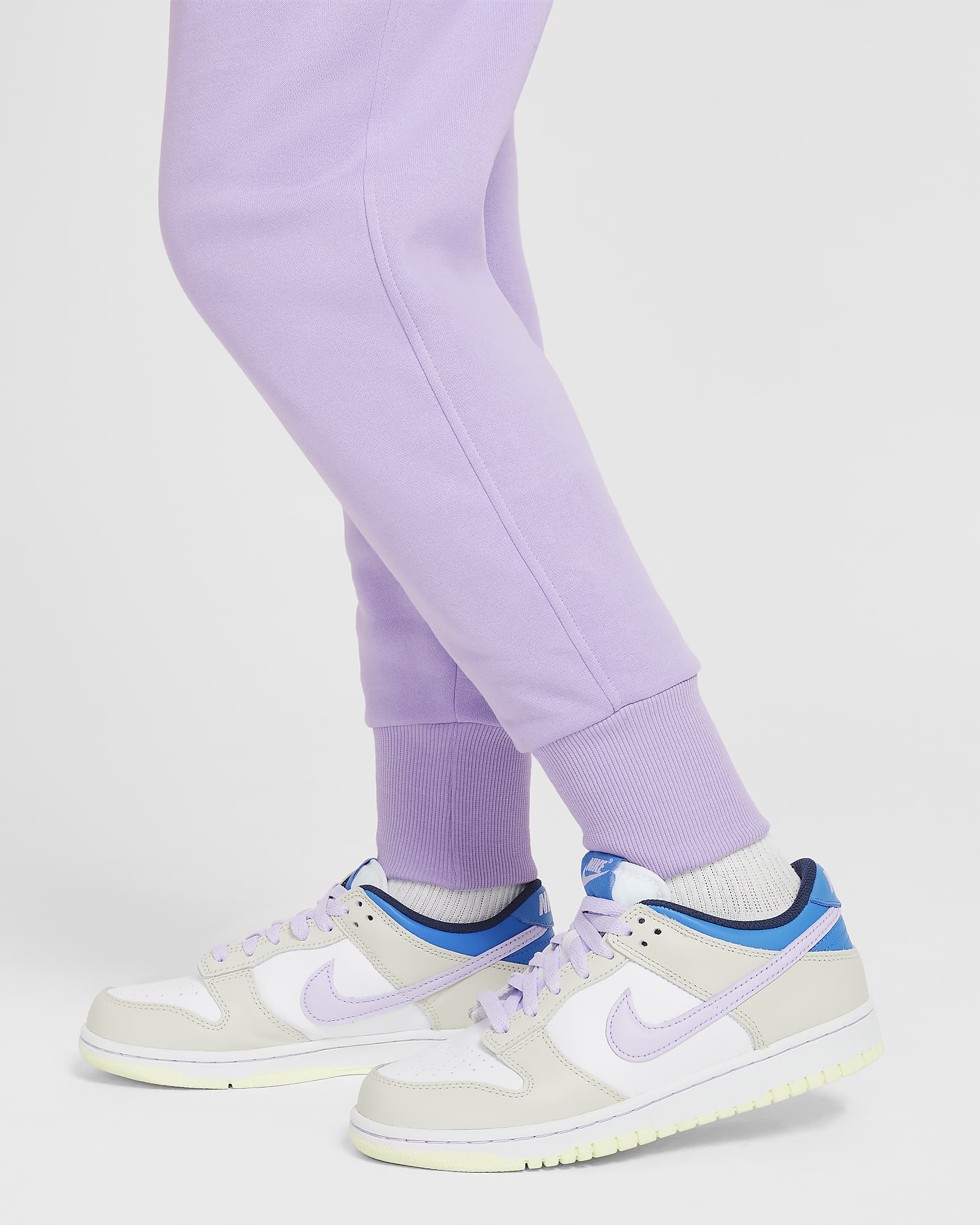 Nike Sportswear Club Fleece Older Kids' (Girls') High-Waisted Fitted Trousers (Extended Size) - Hydrangeas/Hydrangeas/White