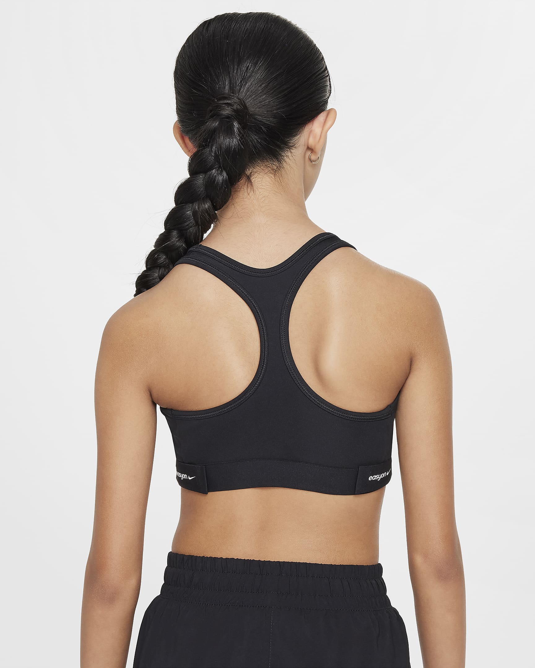 Nike Swoosh EasyOn Big Kids' (Girls') Sports Bra - Black/White