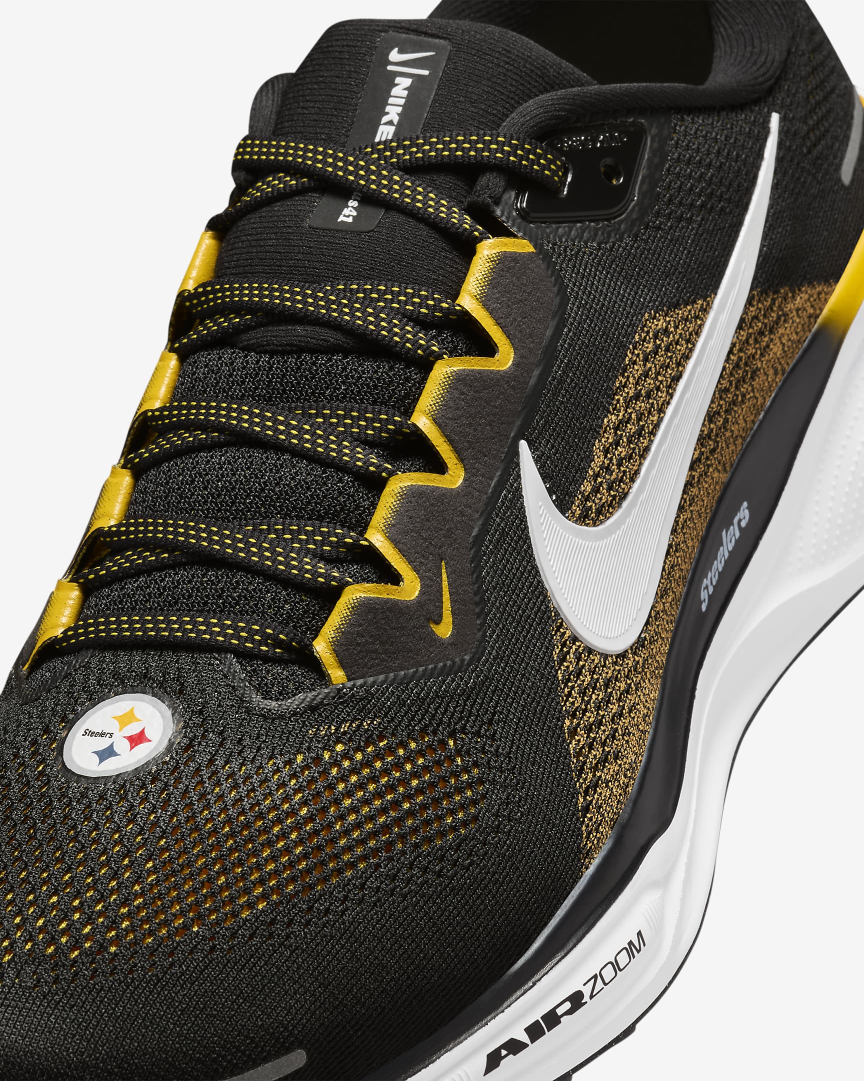 Tenis de correr en pavimento para hombre Nike Pegasus 41 NFL Pittsburgh Steelers - Negro/Blanco/Oro universitario/Blanco