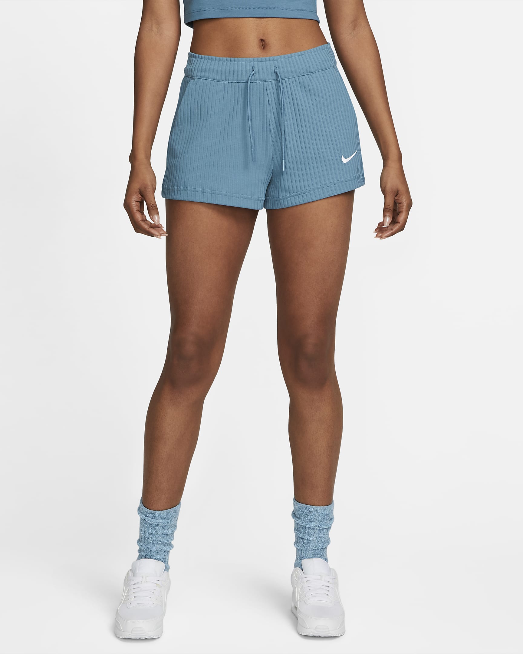 Nike Sportswear Women's High-Waisted Ribbed Jersey Shorts - Noise Aqua/White