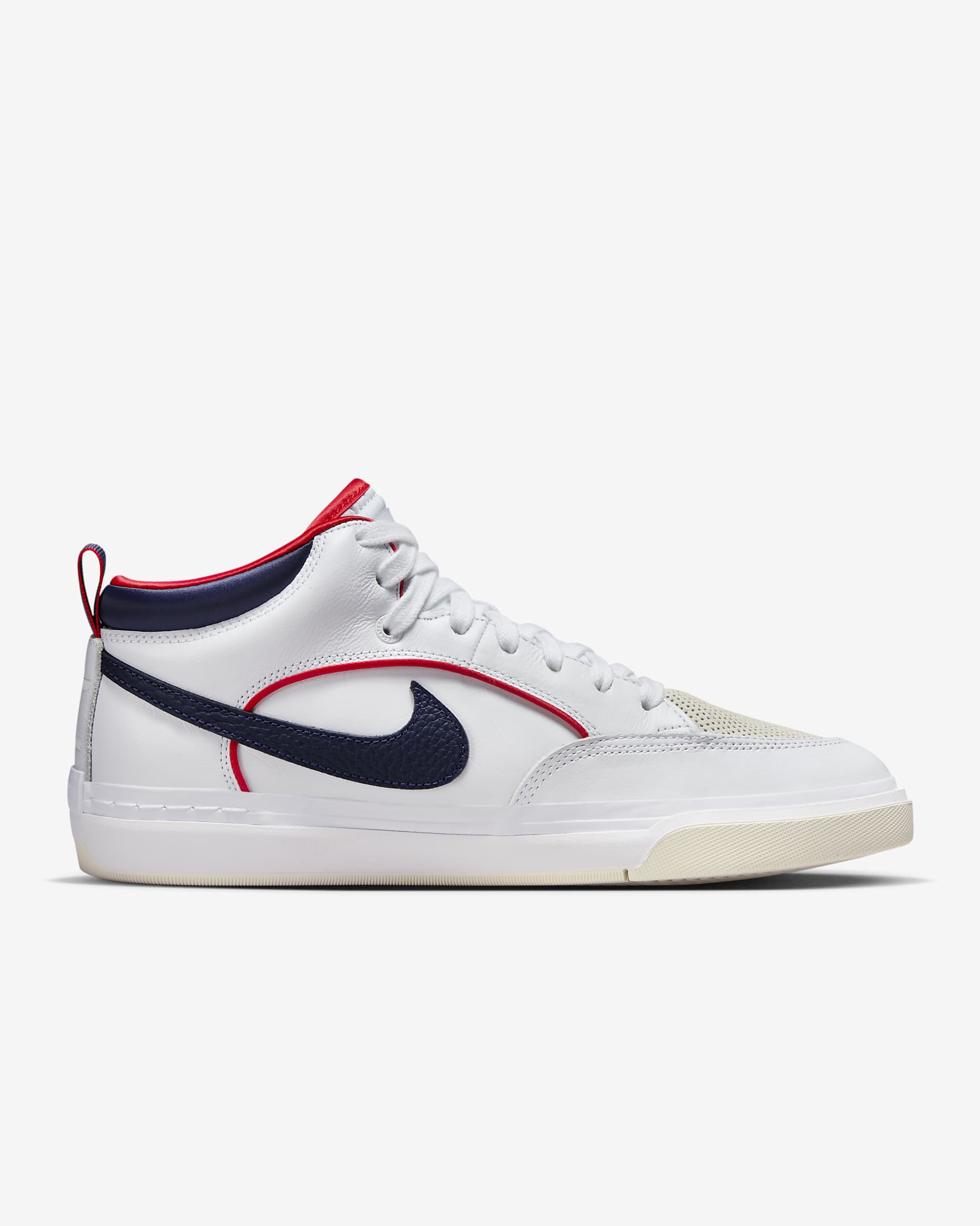 Tenis de skateboarding Nike SB React Leo Premium - Blanco/Rojo universitario/Blanco/Azul marino medianoche