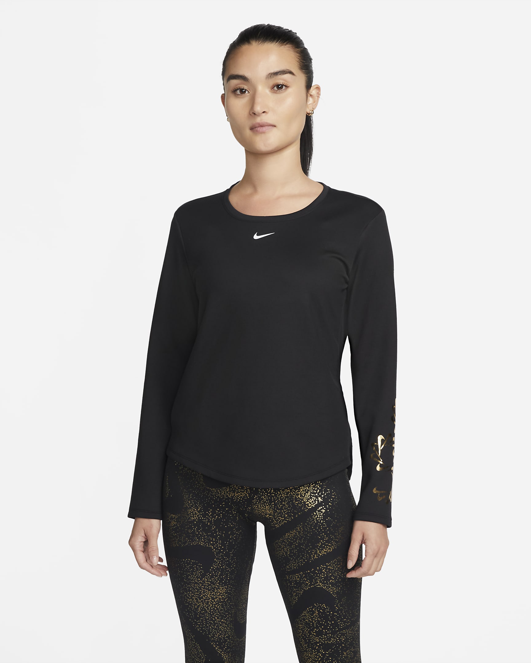 Nike Therma-FIT One Women's Graphic Long-Sleeve Top - Black/Photon Dust/White