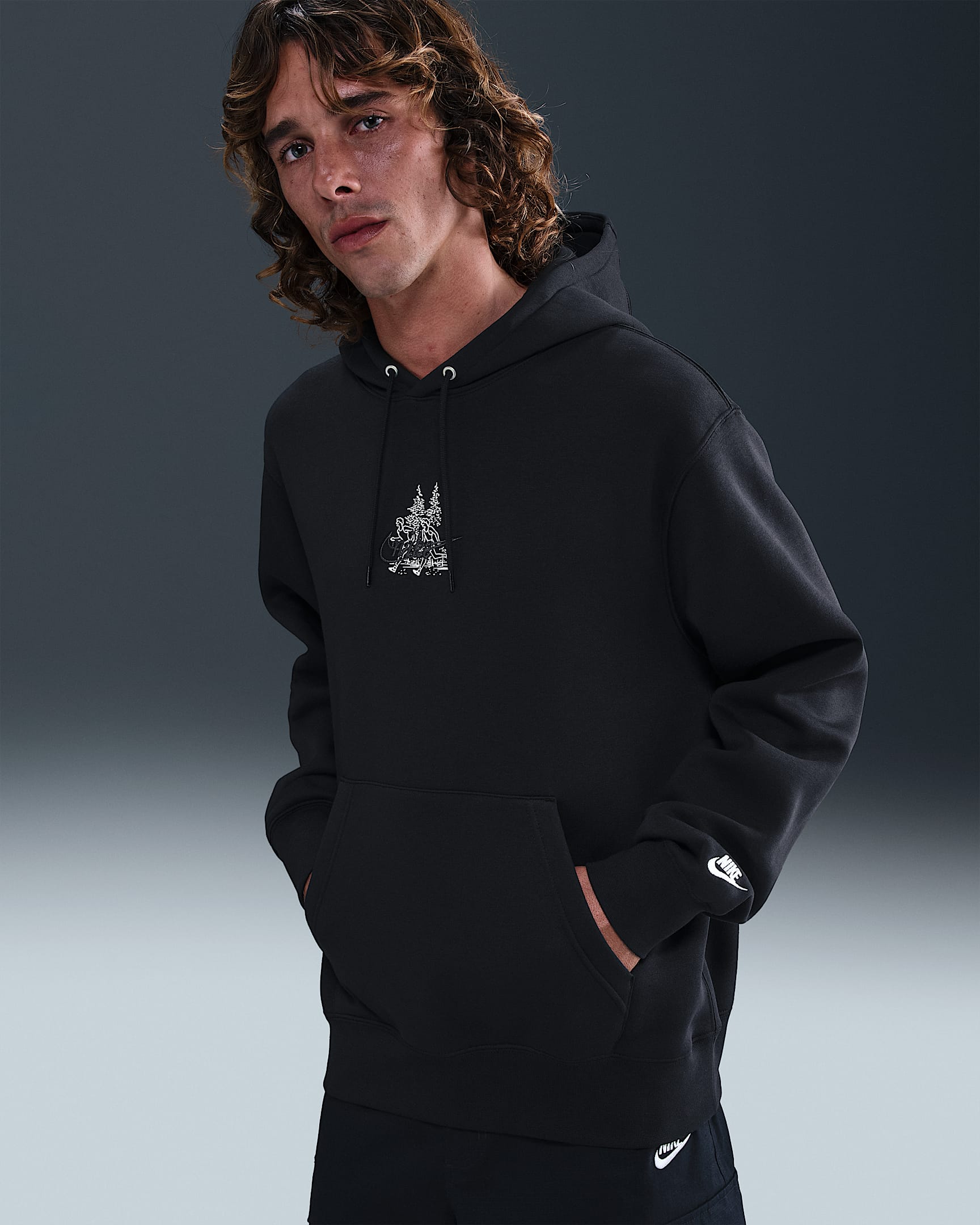 Sudadera con gorro de tejido Fleece para hombre Nike Sportswear Club - Negro/Negro/Blanco