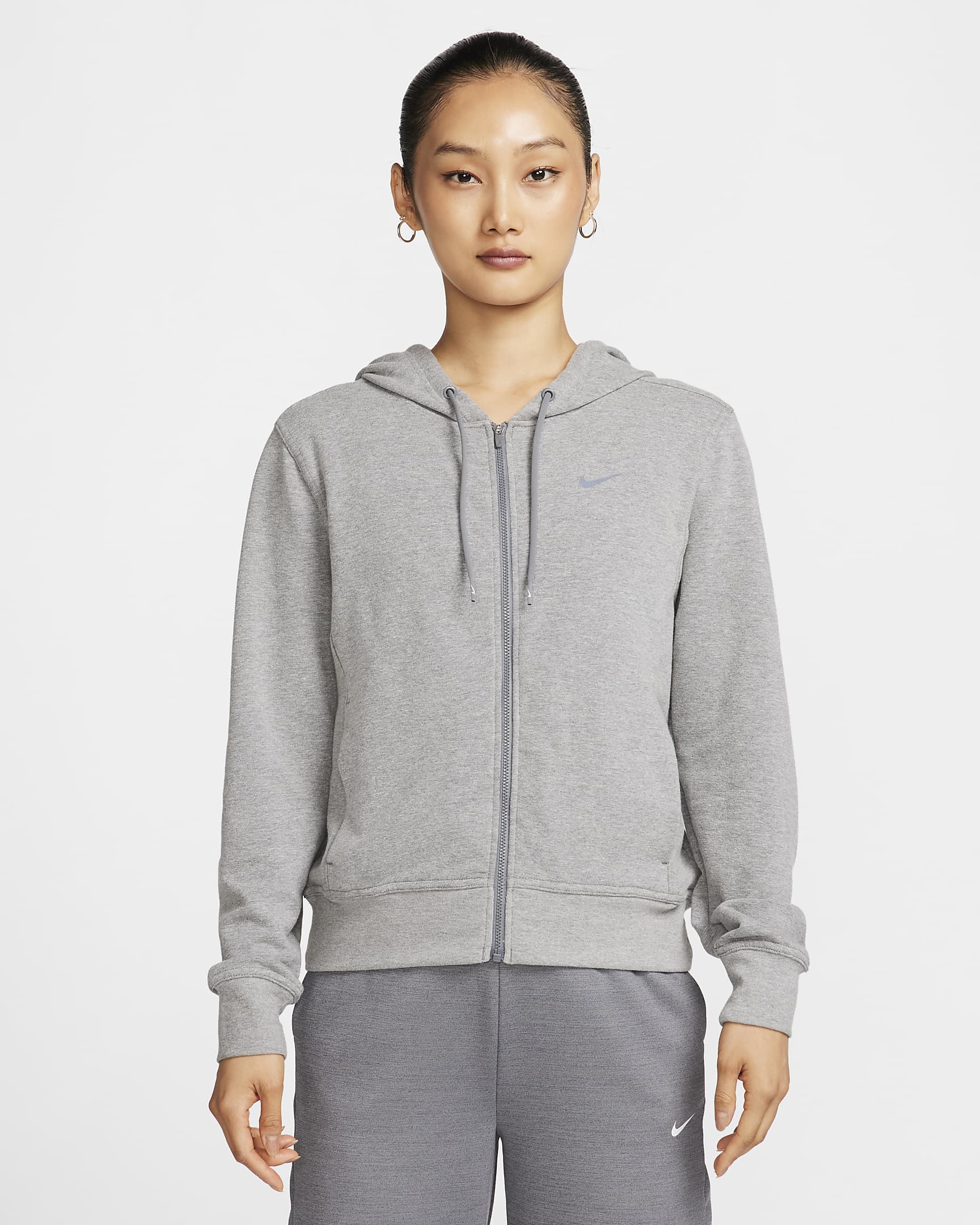 Nike Dri-FIT One Women's Full-Zip French Terry Hoodie - Carbon Heather/Black