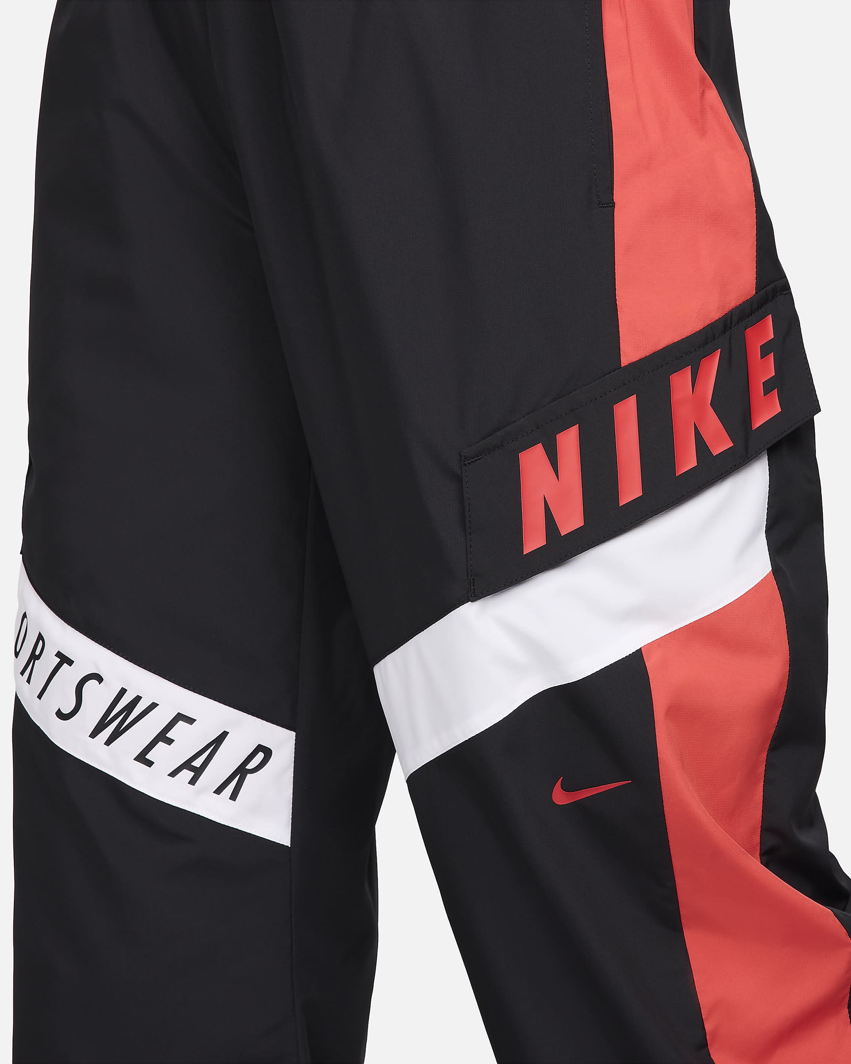 Nike Sportswear-bukser med høj talje til kvinder - sort/Light Crimson/hvid