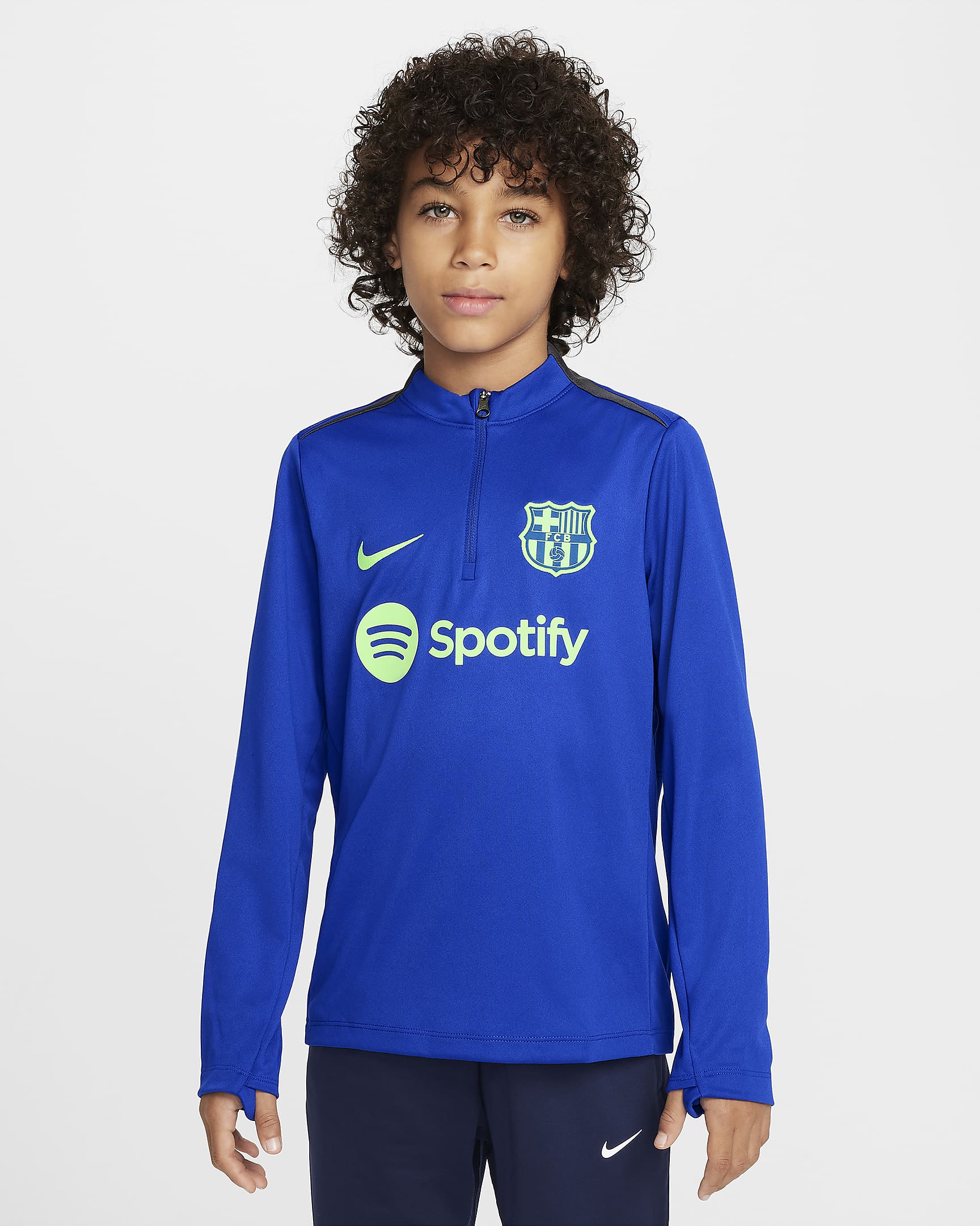 F.C. Barcelona Academy Pro Older Kids' Nike Dri-FIT Football Drill Top - Old Royal/Anthracite/Lime Blast