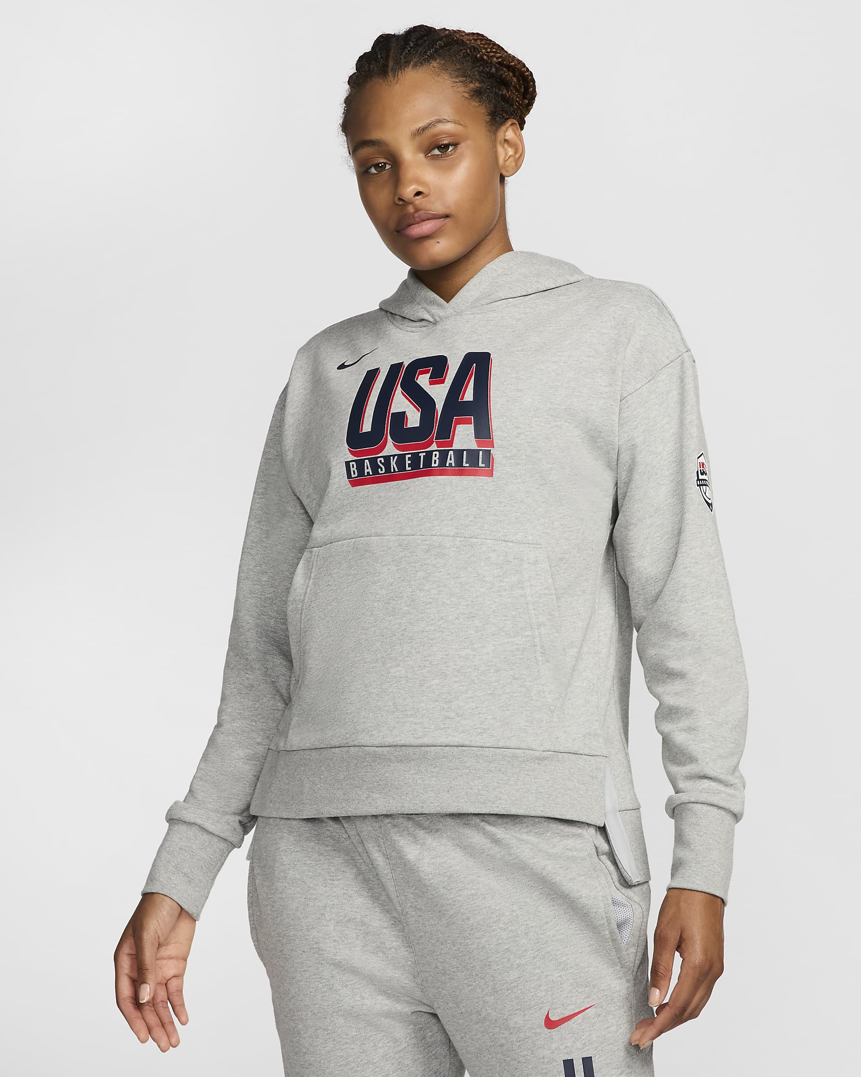 Sudadera con gorro de básquetbol Nike para mujer USA Practice - Gris oscuro jaspeado/Obsidiana