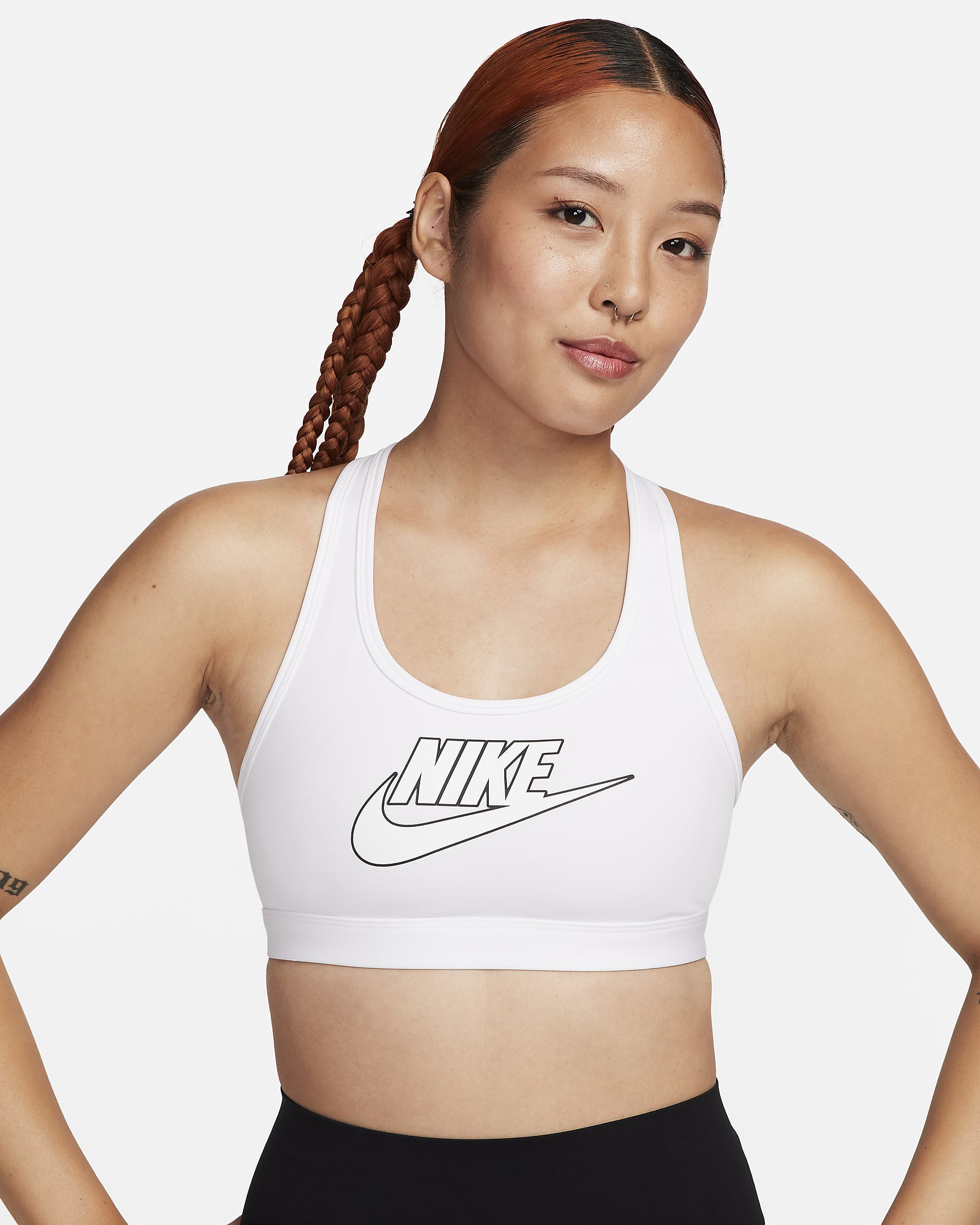 Nike Swoosh Medium Support Women's Padded Logo Sports Bra - White/Black/White