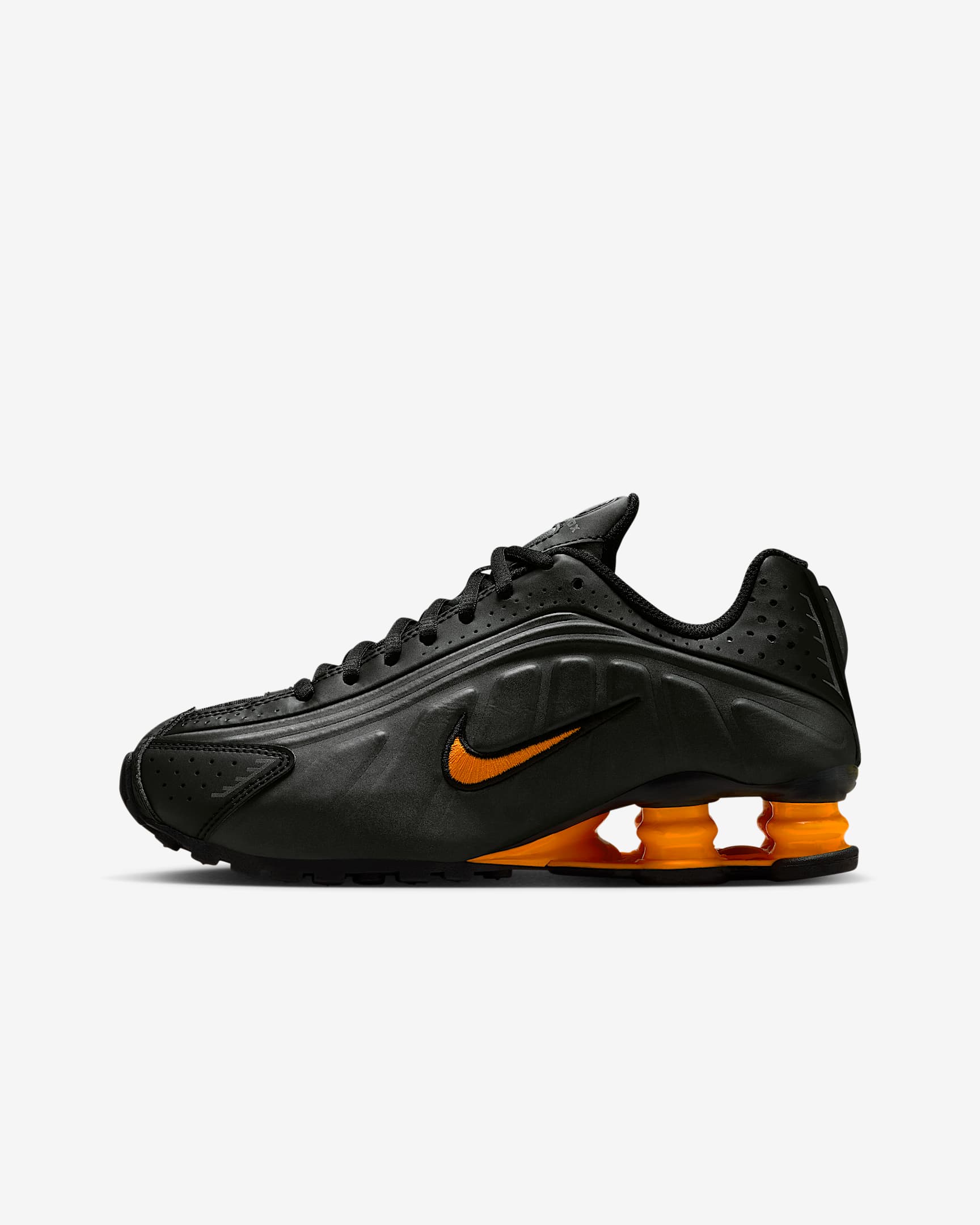 Nike Shox R4 Older Kids' Shoes - Black/Black/Metallic Dark Grey/Bright Ceramic