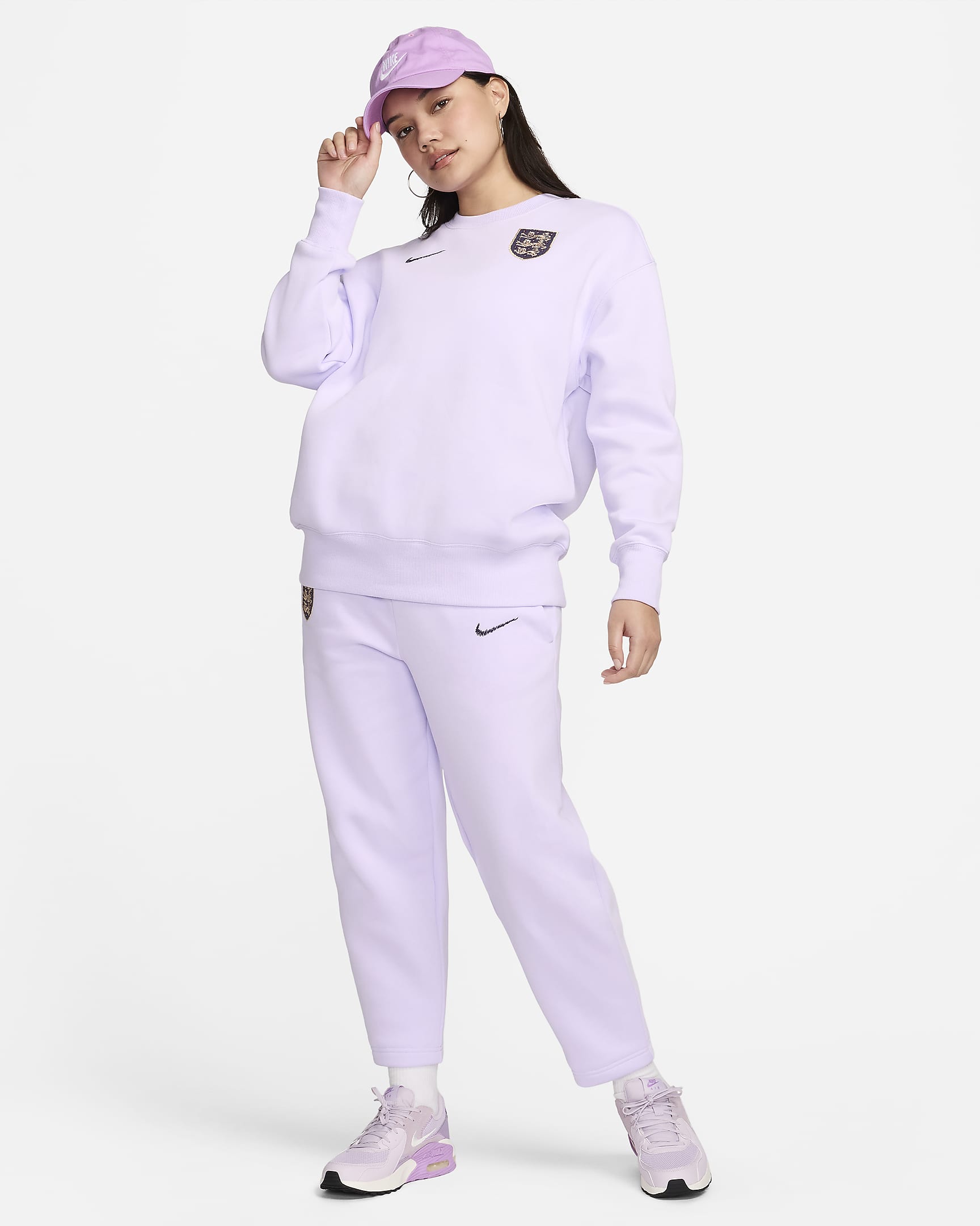 Felpa da calcio oversize a girocollo Nike Inghilterra Phoenix Fleece – Donna - Violet Mist/Dark Raisin