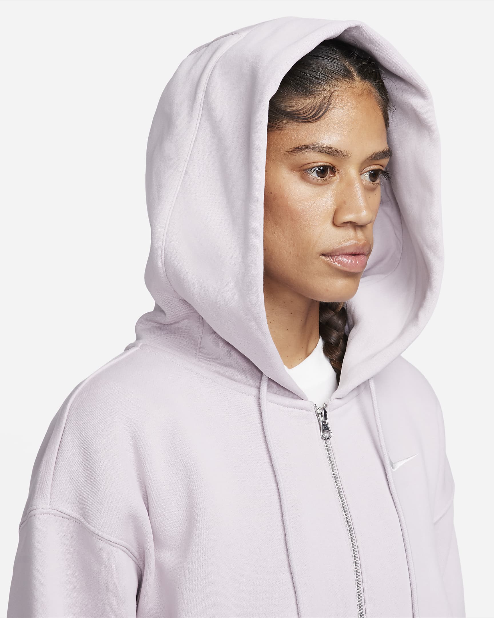 Nike Sportswear Phoenix Fleece Bol Kesimli Tam Boy Fermuarlı Kadın Kapüşonlu Üstü - Platinum Violet/Sail