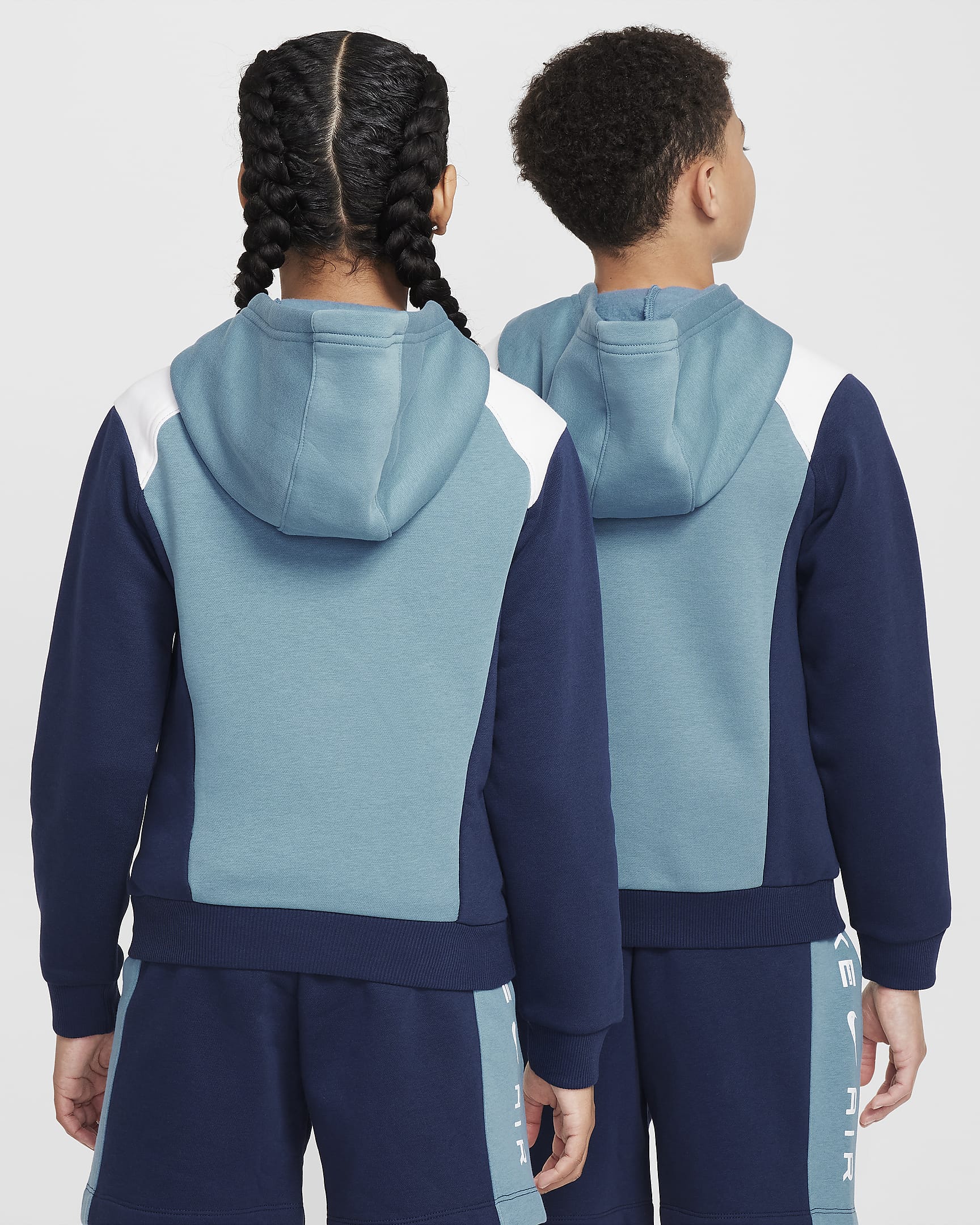 Nike Air Older Kids' Pullover Hoodie - Aegean Storm/Midnight Navy/White/White