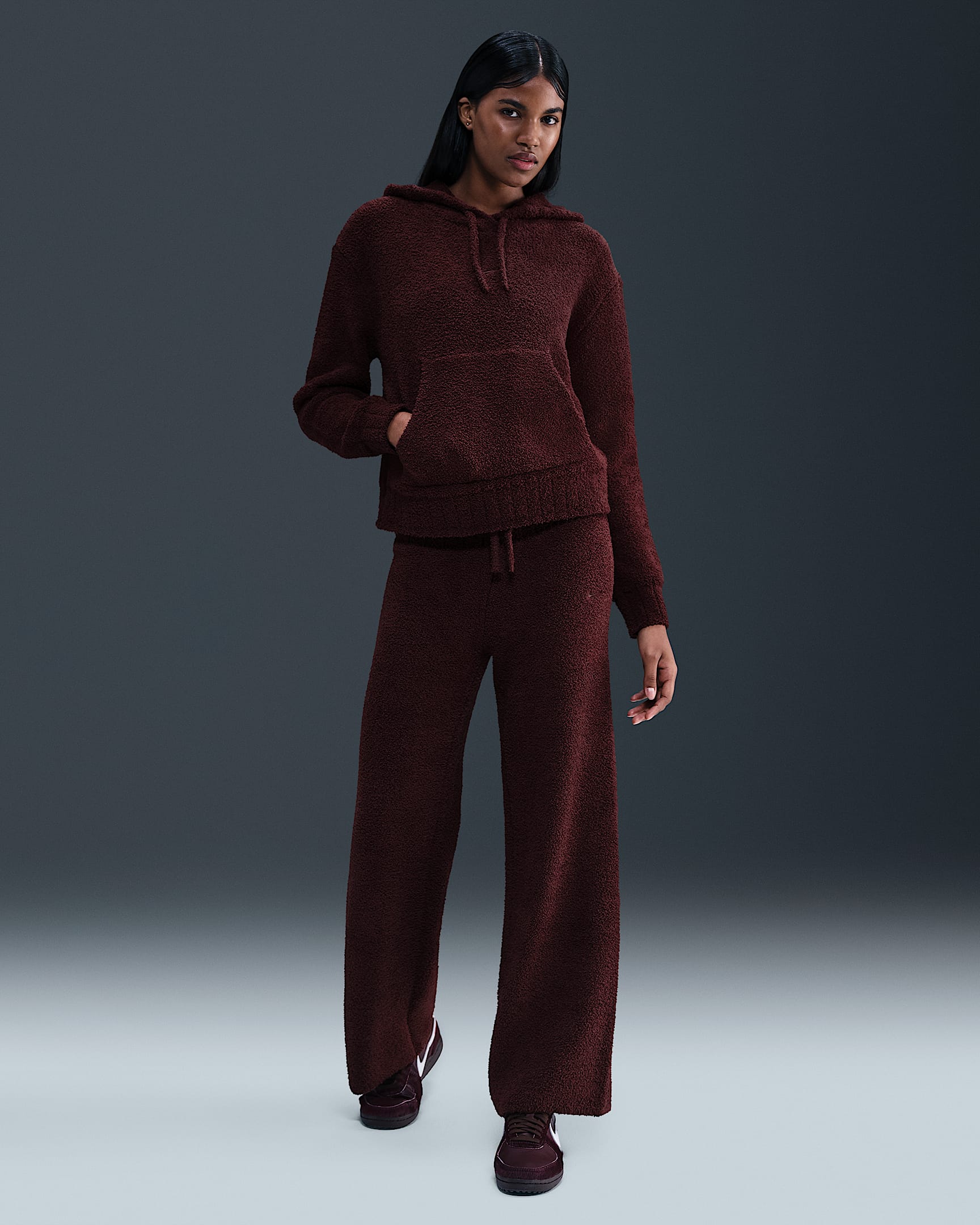Nike Sportswear Phoenix Cozy Bouclé Women's Slim Knit Pants - Burgundy Crush/Burgundy Crush