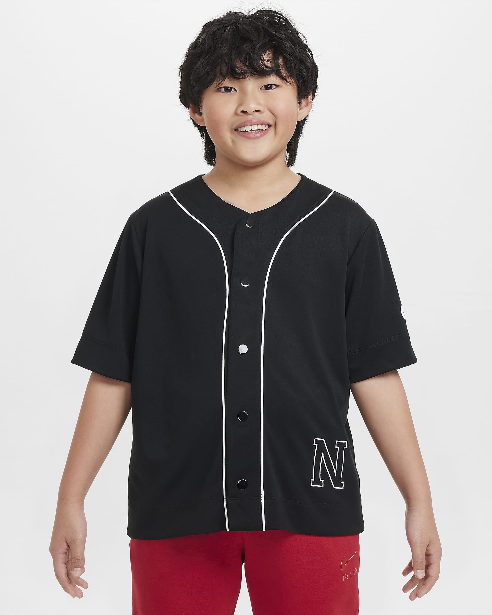 Jersey de béisbol Dri-FIT para niños talla grande Nike Athletics - Negro/Blanco