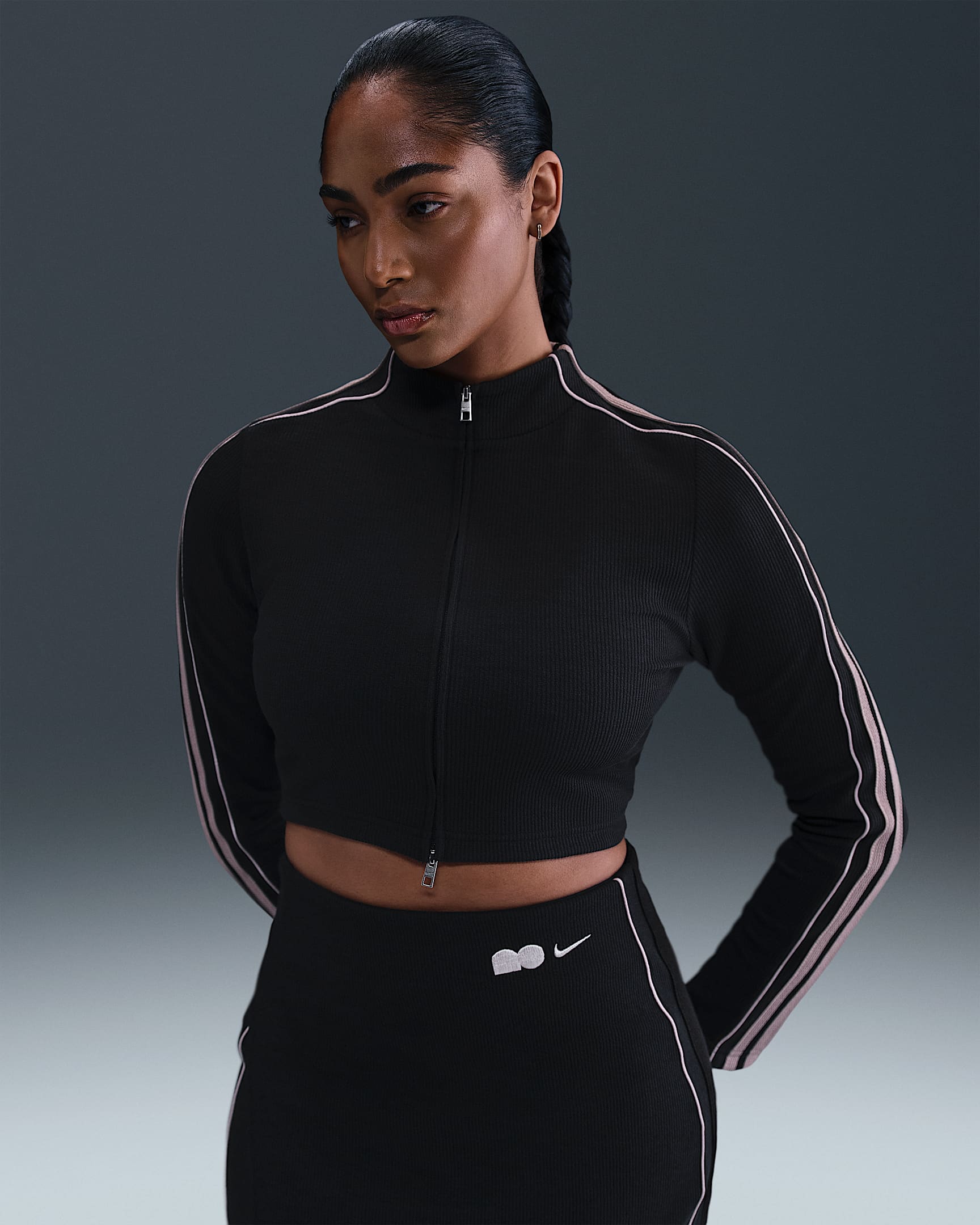 Naomi Osaka Women's Long-Sleeve Full-Zip Top - Black/Silt Red/Malt