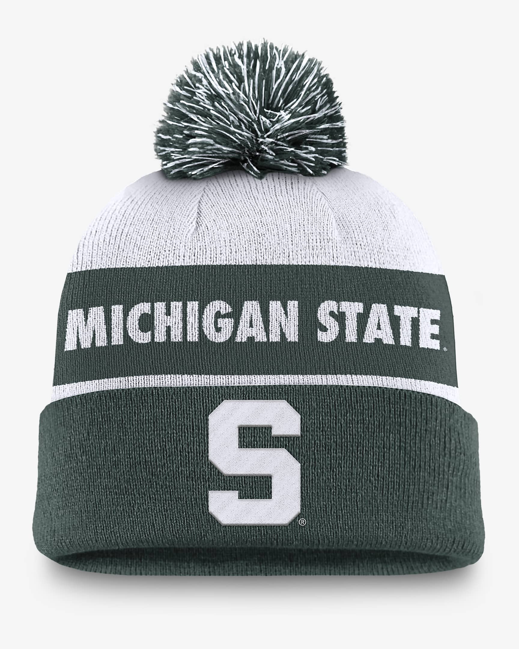 Michigan State Spartans Primetime Peak Men's Nike College Cuffed Pom Beanie - Pro Green