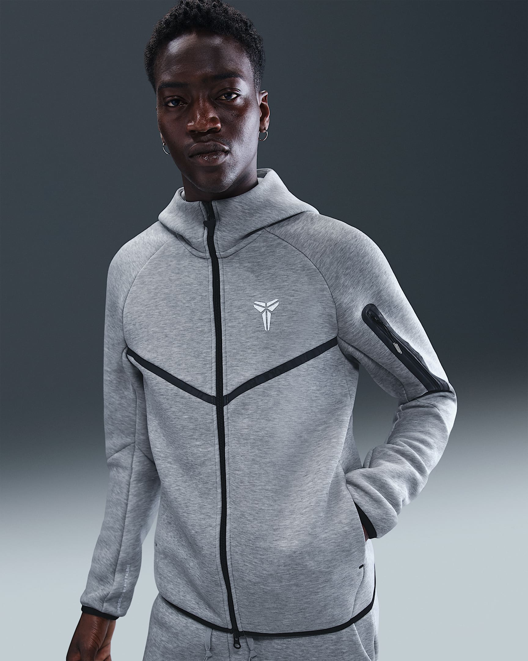 Kobe Men's Tech Fleece Full-Zip Windrunner Jacket - Dark Grey Heather/White
