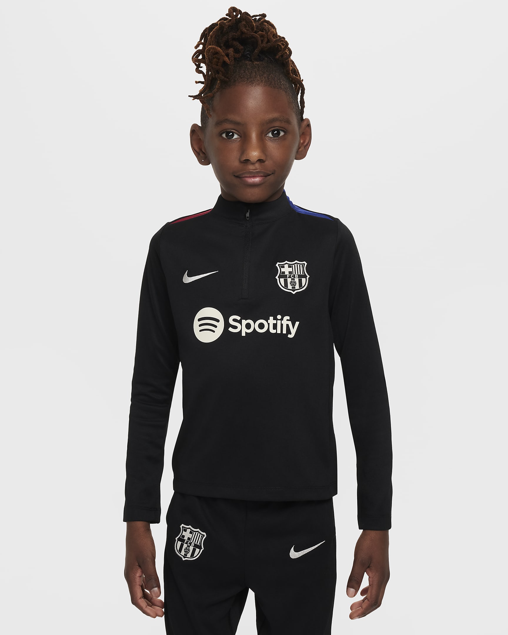 F.C. Barcelona Academy Pro Younger Kids' Nike Dri-FIT Football Drill Top - Black/Noble Red/Deep Royal Blue/Light Orewood Brown