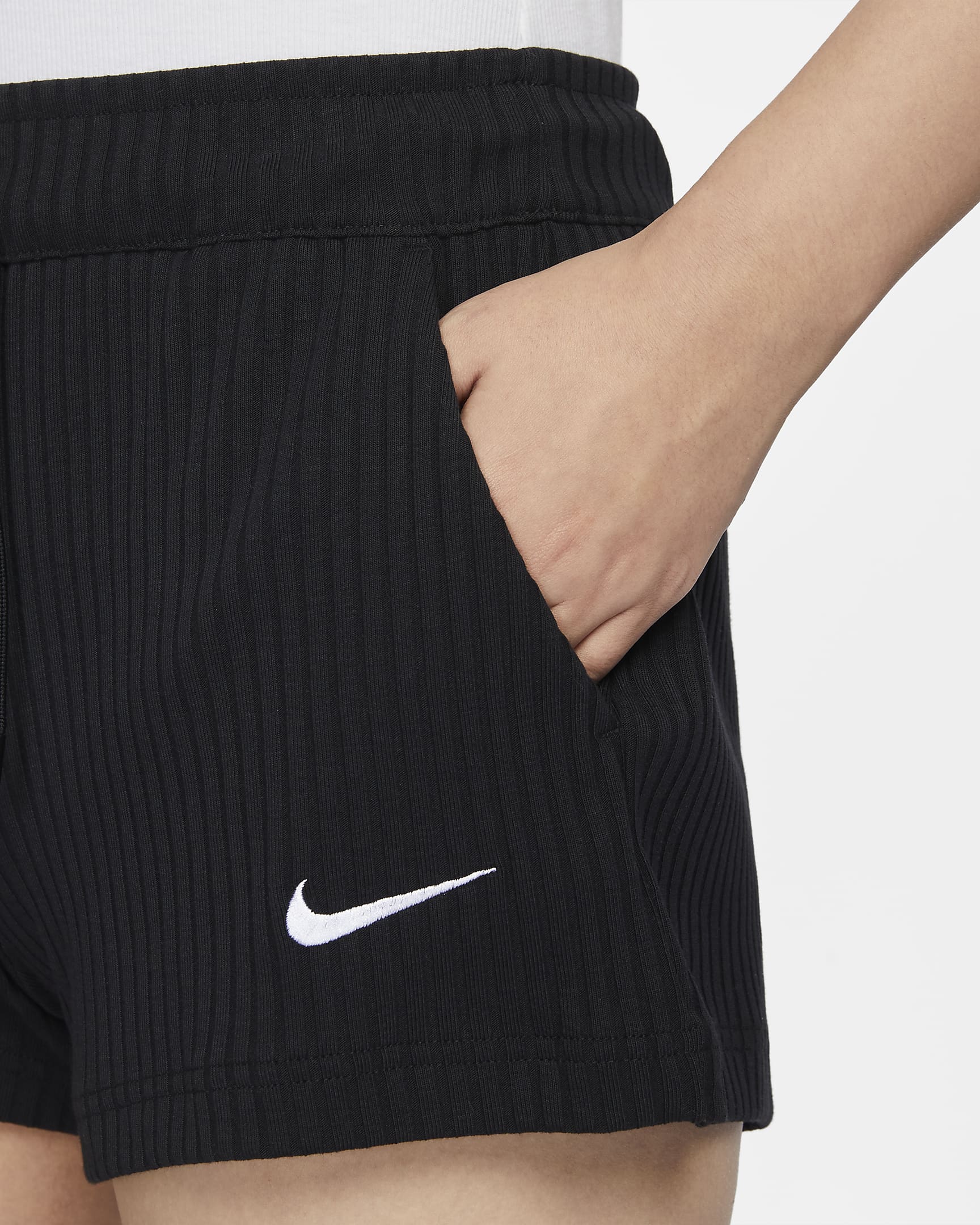 Nike Sportswear Women's High-Waisted Ribbed Jersey Shorts - Black/White