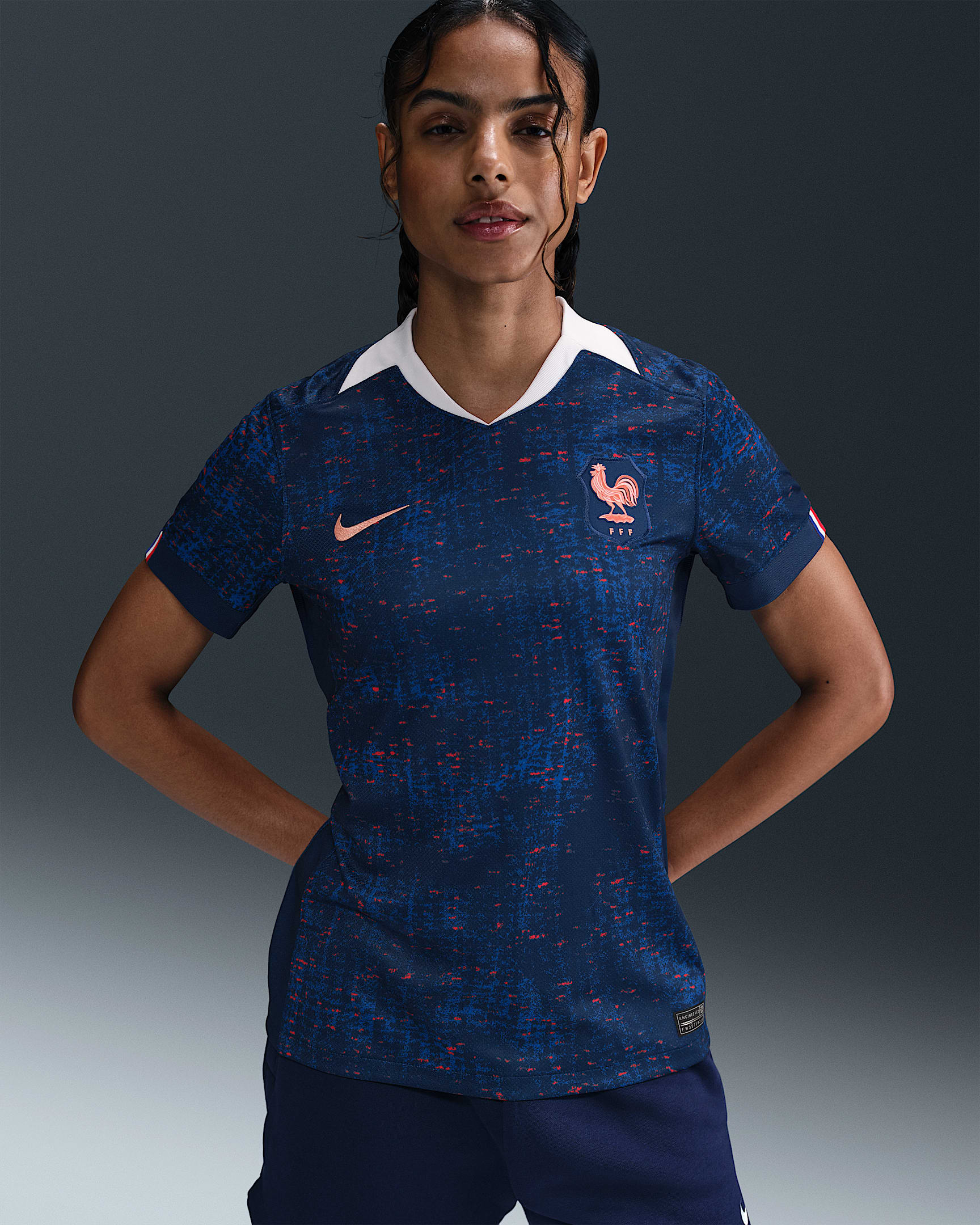 Maglia da calcio replica Nike Dri-FIT FFF 2025 Stadium (squadra femminile) da donna – Home - Blue Void/Light Madder Root