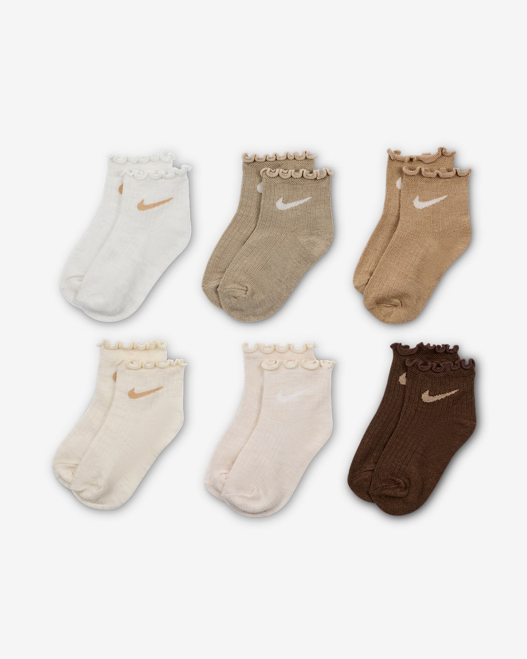 Calcetines hasta el tobillo con ribete tipo lechuga Nike para niños talla pequeña (6 pares) - Vela