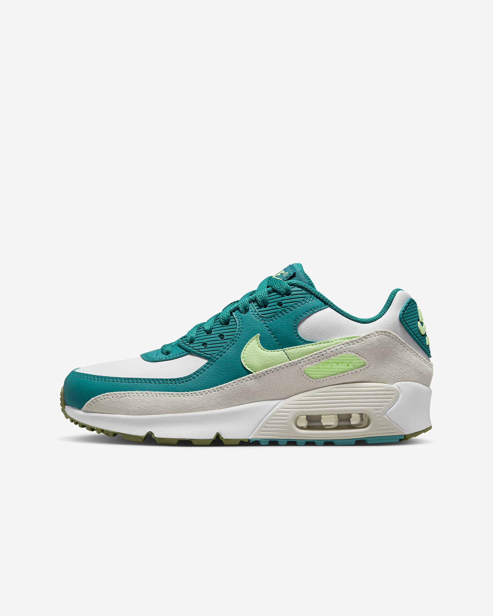 Nike Air Max 90 LTR Big Kids’ Shoes - White/Bright Spruce/Phantom/Barely Volt