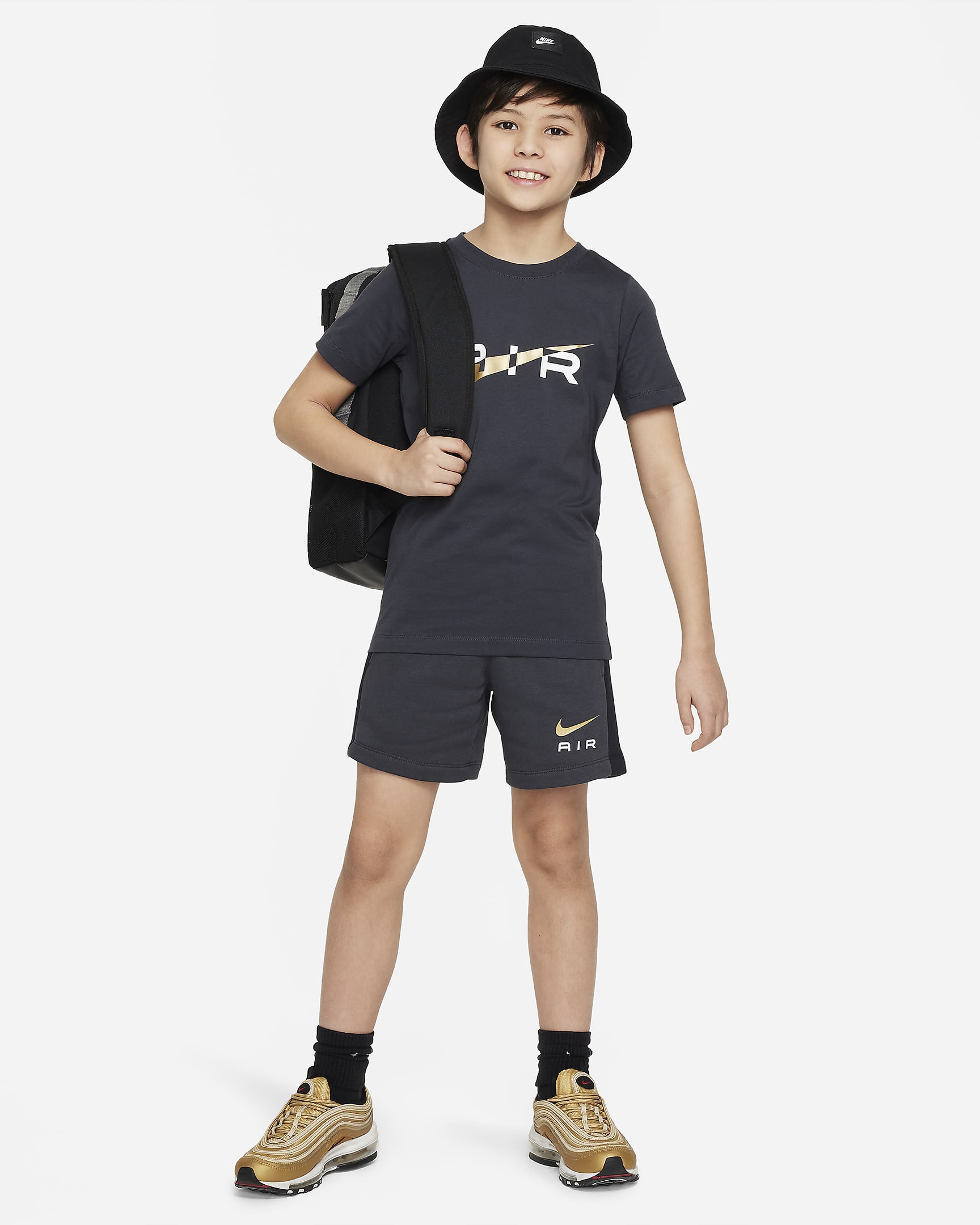 Nike Air Older Kids' (Boys') T-Shirt - Dark Smoke Grey/Metallic Gold