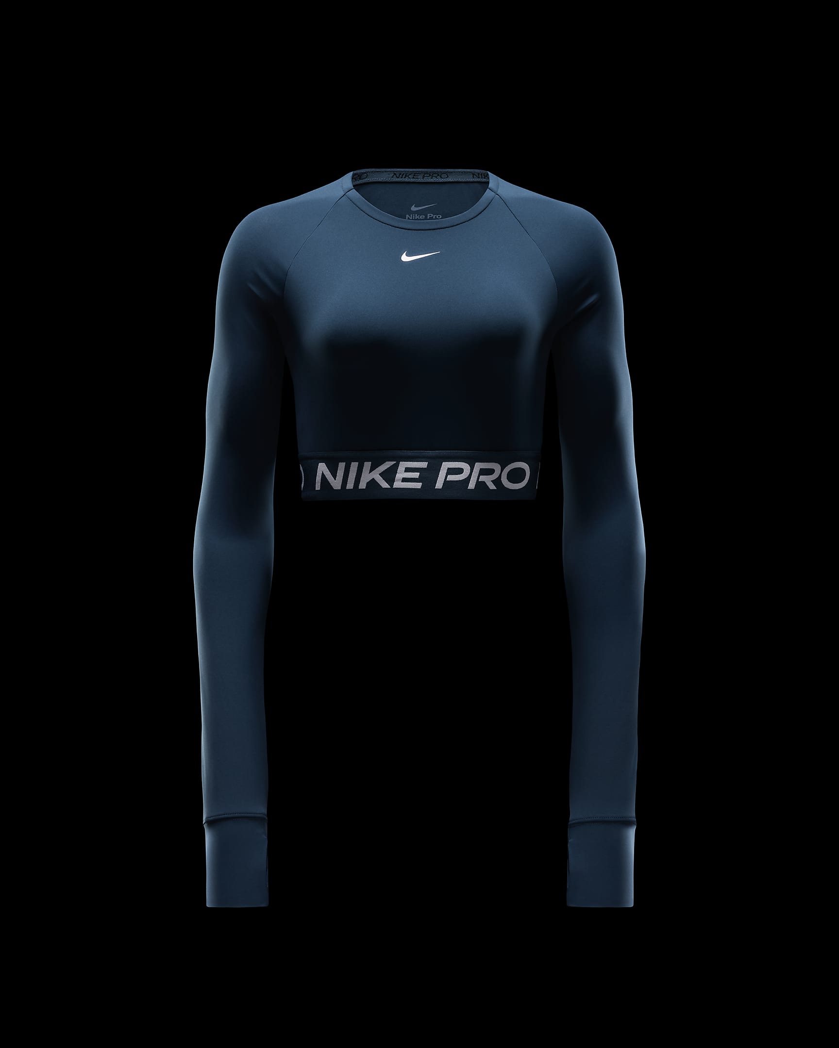 Nike Pro Dri-FIT korte top met lange mouwen voor dames - Armory Navy/Zwart/Wit