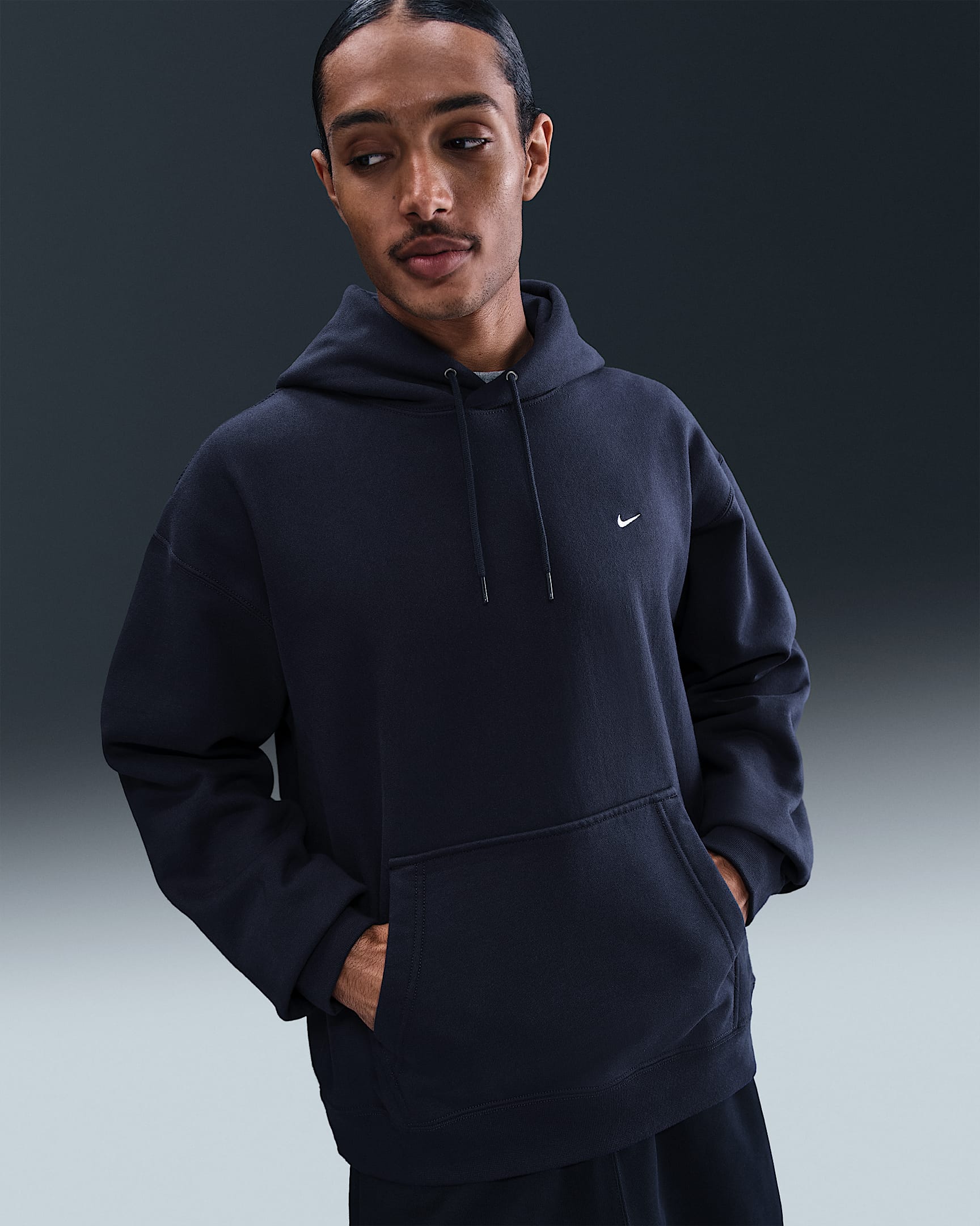 Nike Solo Swoosh Men's Pullover Hoodie - Obsidian/White