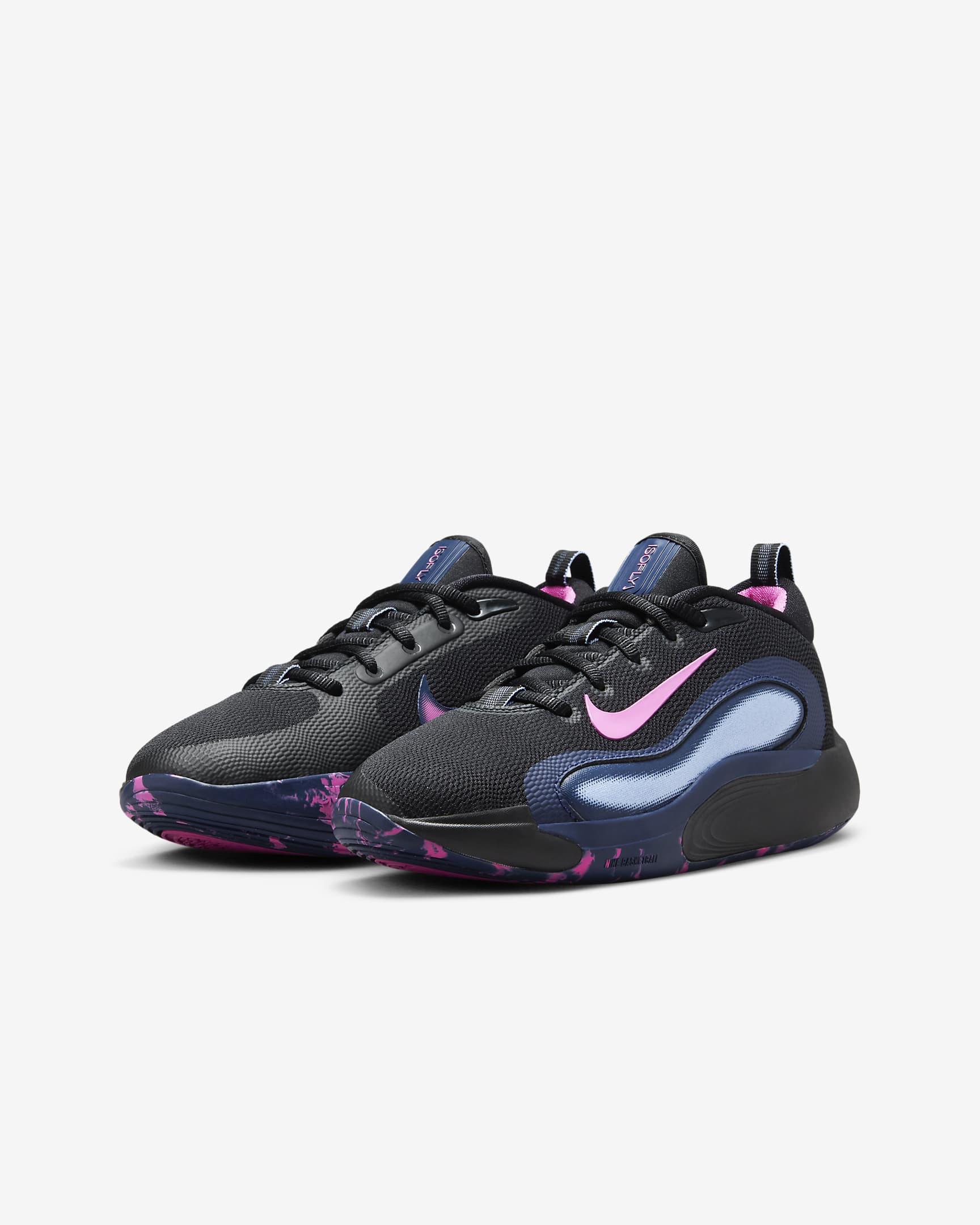 Nike IsoFly Big Kids' Basketball Shoes - Black/Midnight Navy/Aluminum/Playful Pink