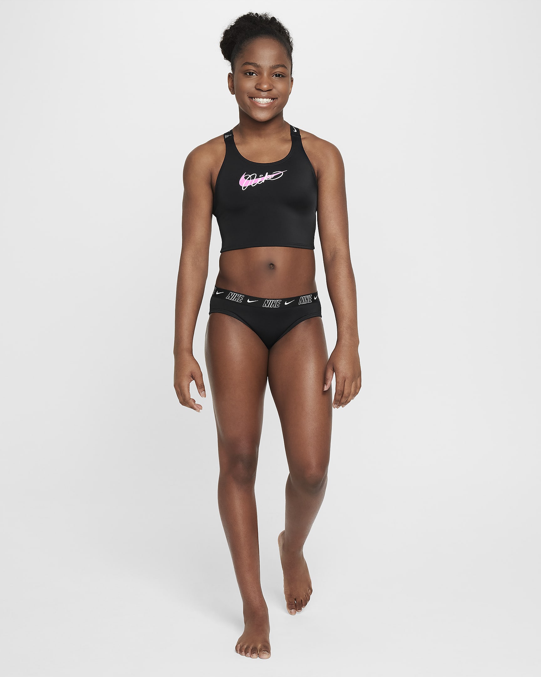 Nike Swim Conjunt de banyador amb top d'esquena creuada - Nena - Negre/Blanc/Playful Pink