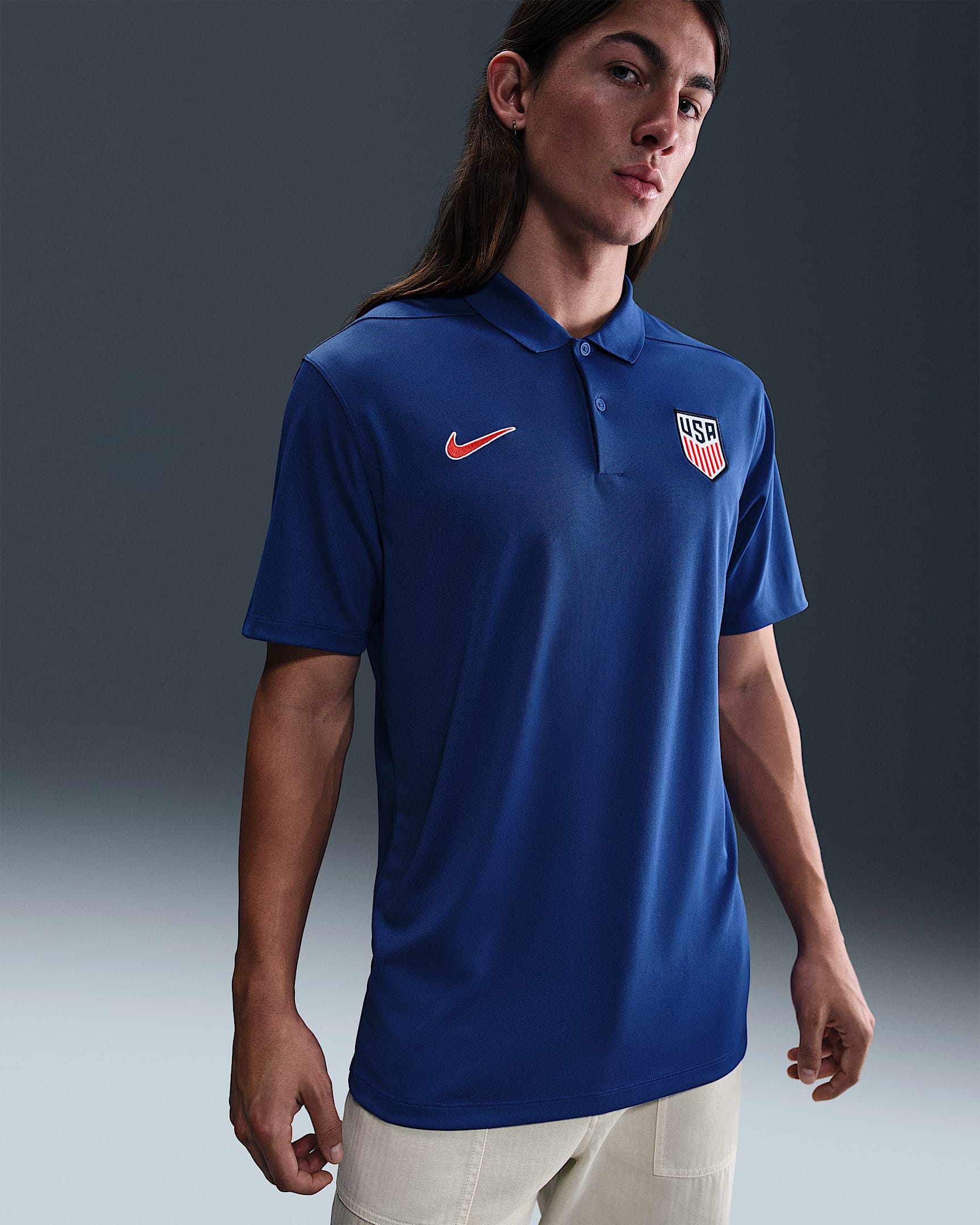 USMNT Victory Men's Nike Dri-FIT Soccer Polo - Rush Blue/Challenge Red/Challenge Red