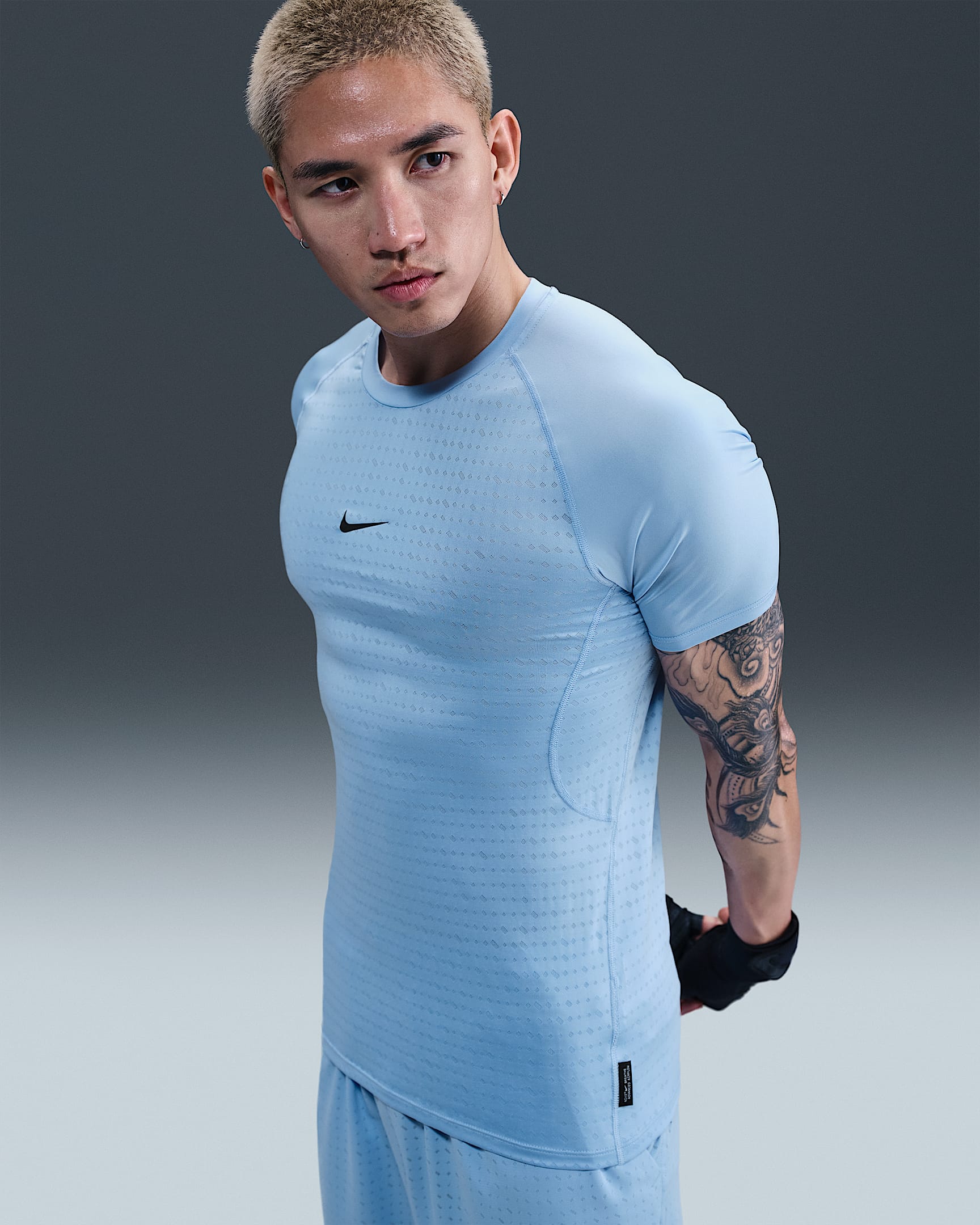Nike Pro Breathe Men's Slim-Fit Short-Sleeve Top - Psychic Blue/Black