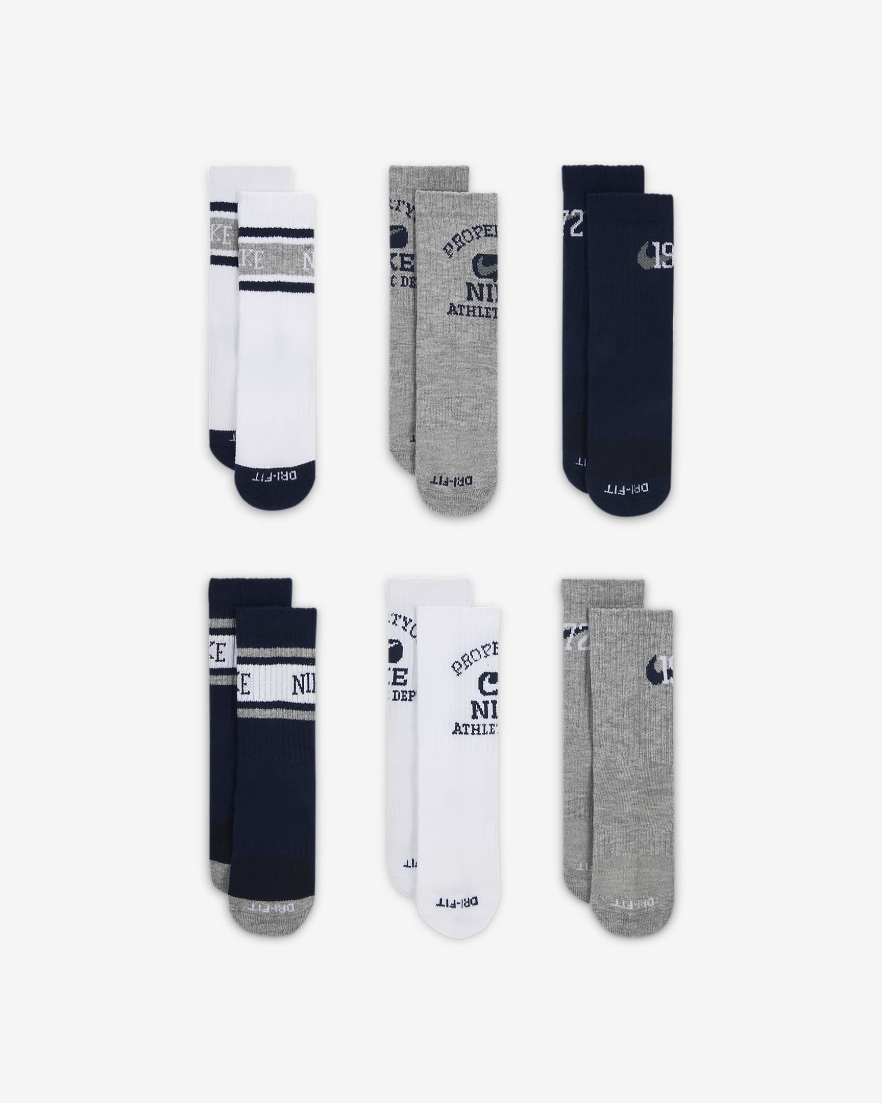 Nike Little Kids' Dri-FIT Varsity Crew Socks (6 Pairs) - White