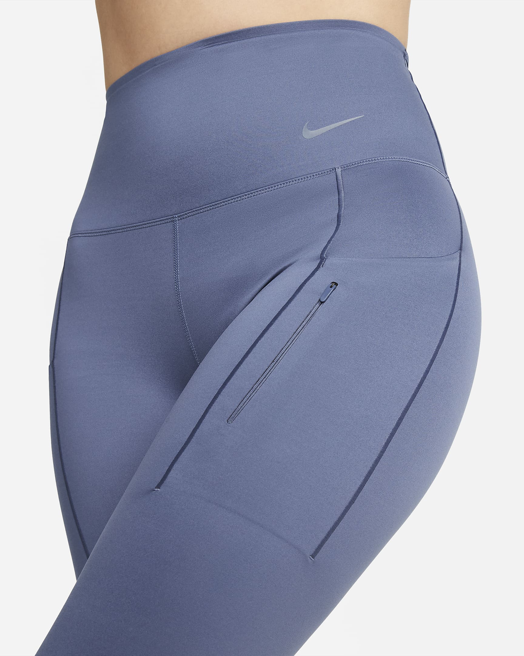 Leggings cropped de tiro alto y sujeción firme con bolsillos para mujer Nike Go - Azul difuso/Negro