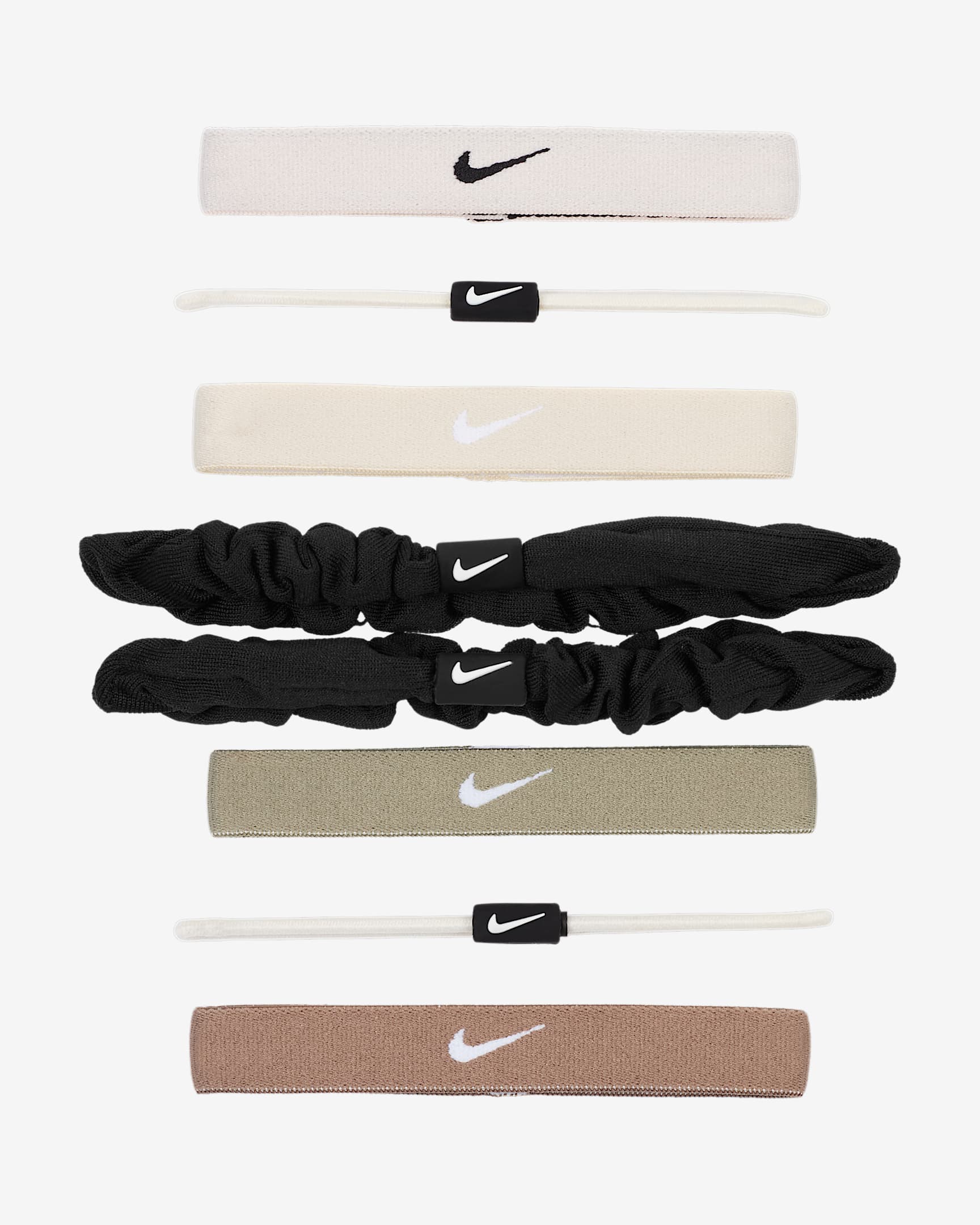 Nike Flex Classic Gomas para el pelo variadas (Paquete de 8) - Rosa suave claro/Blanco/Negro