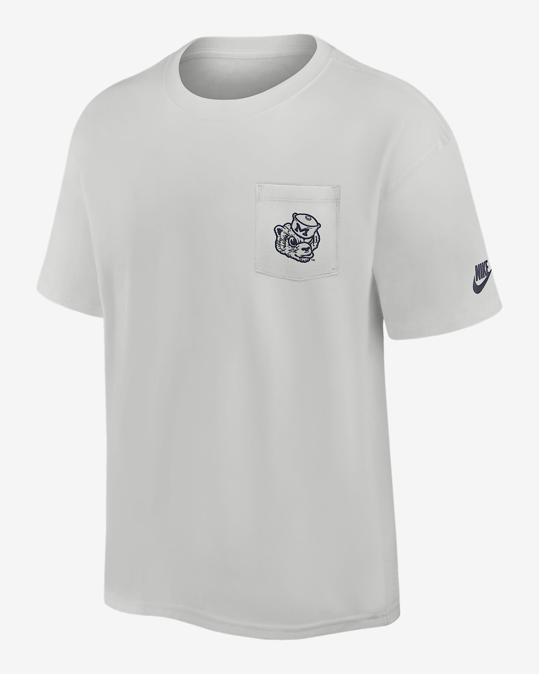 Playera universitaria Nike para hombre Michigan Legacy Max90 Pocket 2-Hit - Polvo fotón