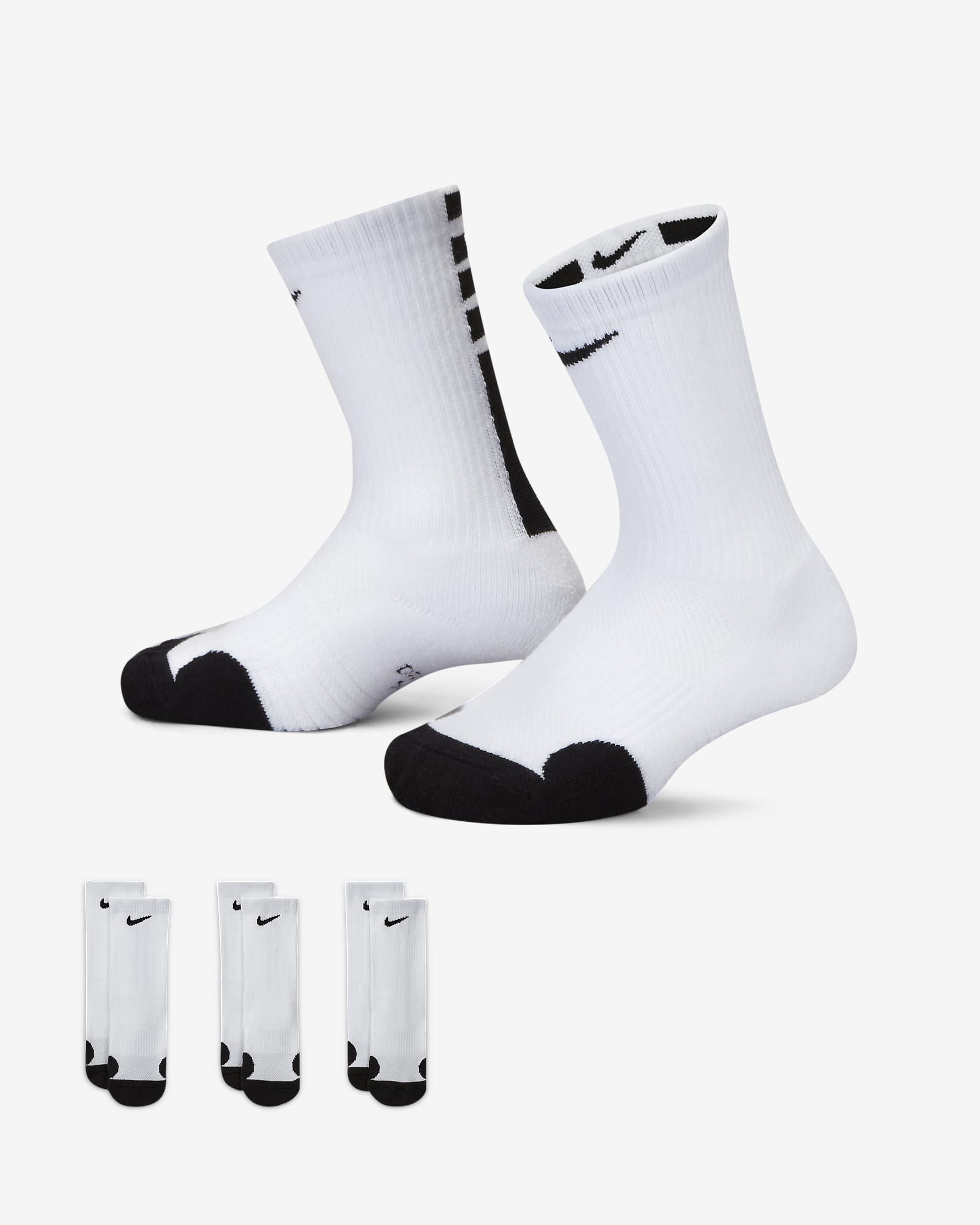 Nike Dri-FIT Elite Little Kids' Crew Socks (3 Pairs) - White