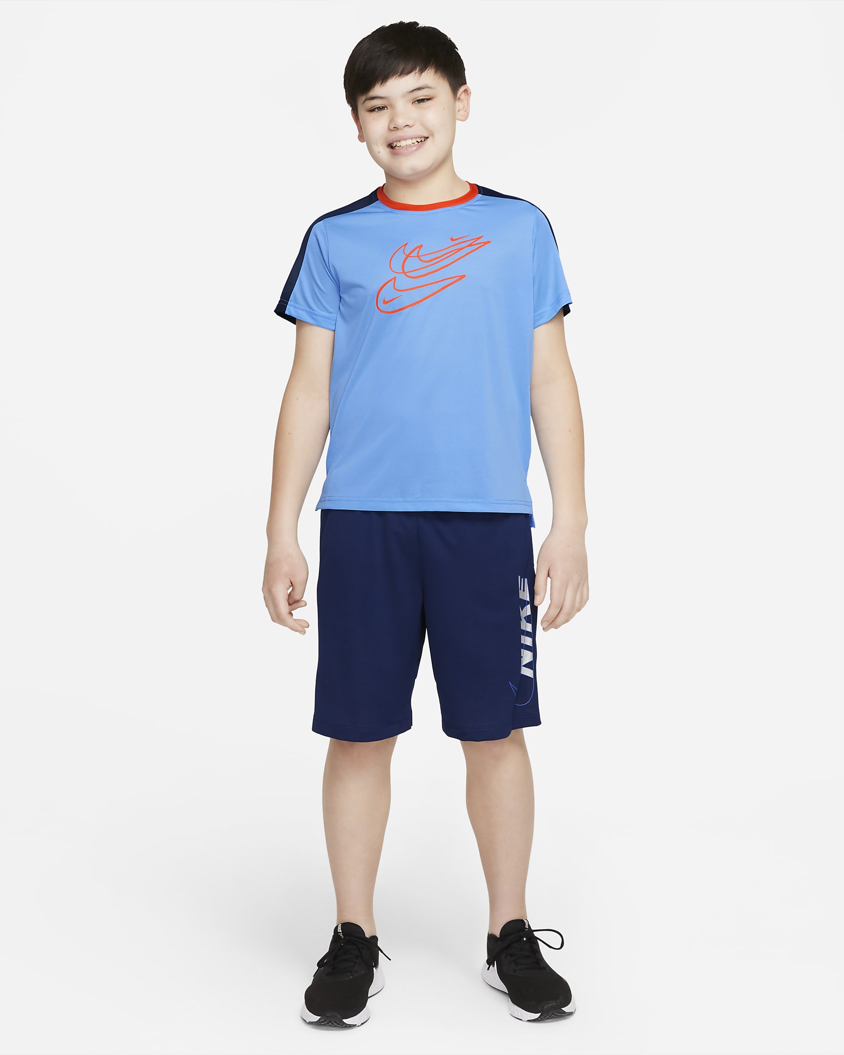 Nike Dri-FIT Big Kids' (Boys') Training Top (Extended Size) - University Blue/Midnight Navy/Rush Orange/Rush Orange