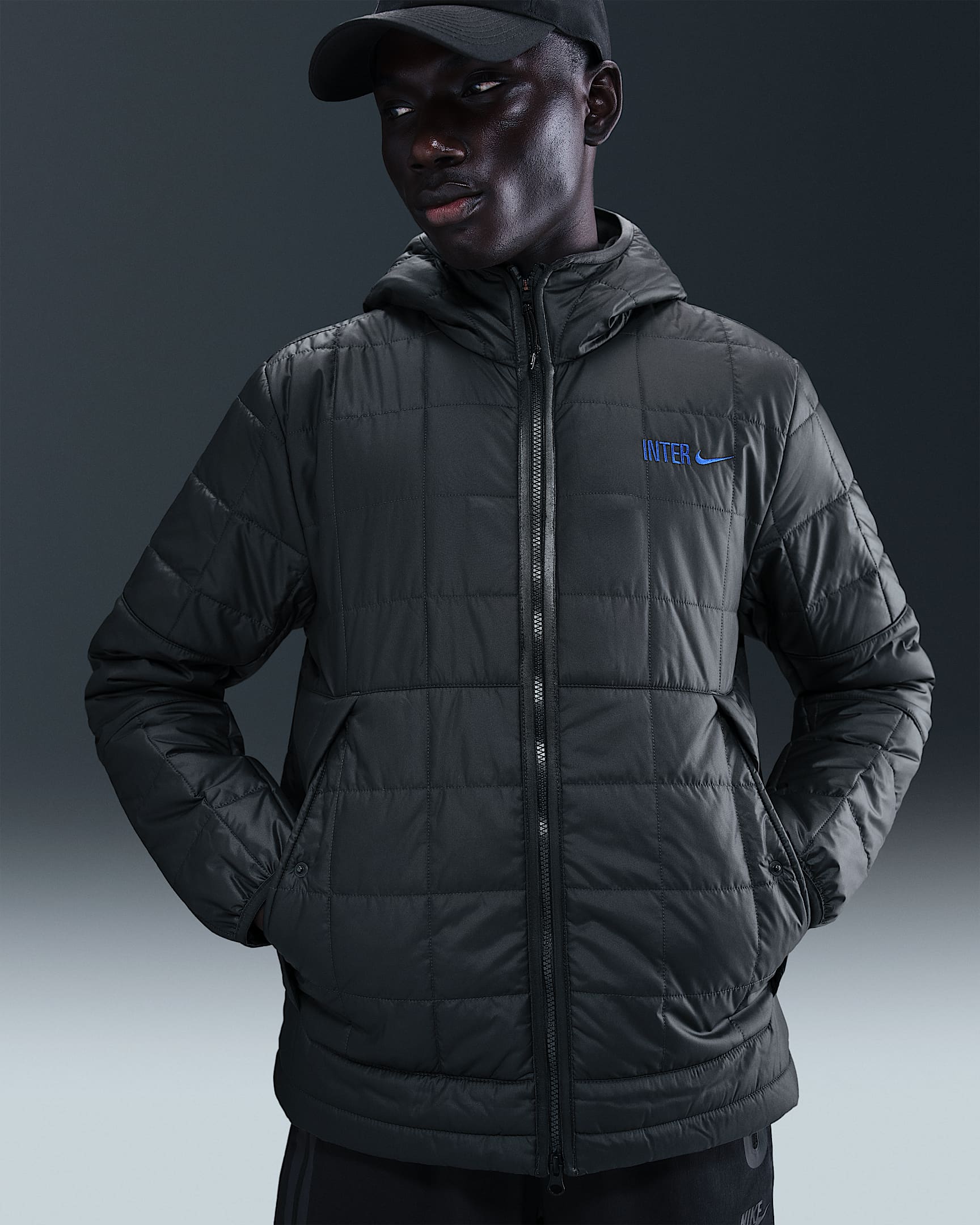 Giacca Nike Football con cappuccio e imbottitura sintetica Inter – Uomo - Antracite/Lyon Blue