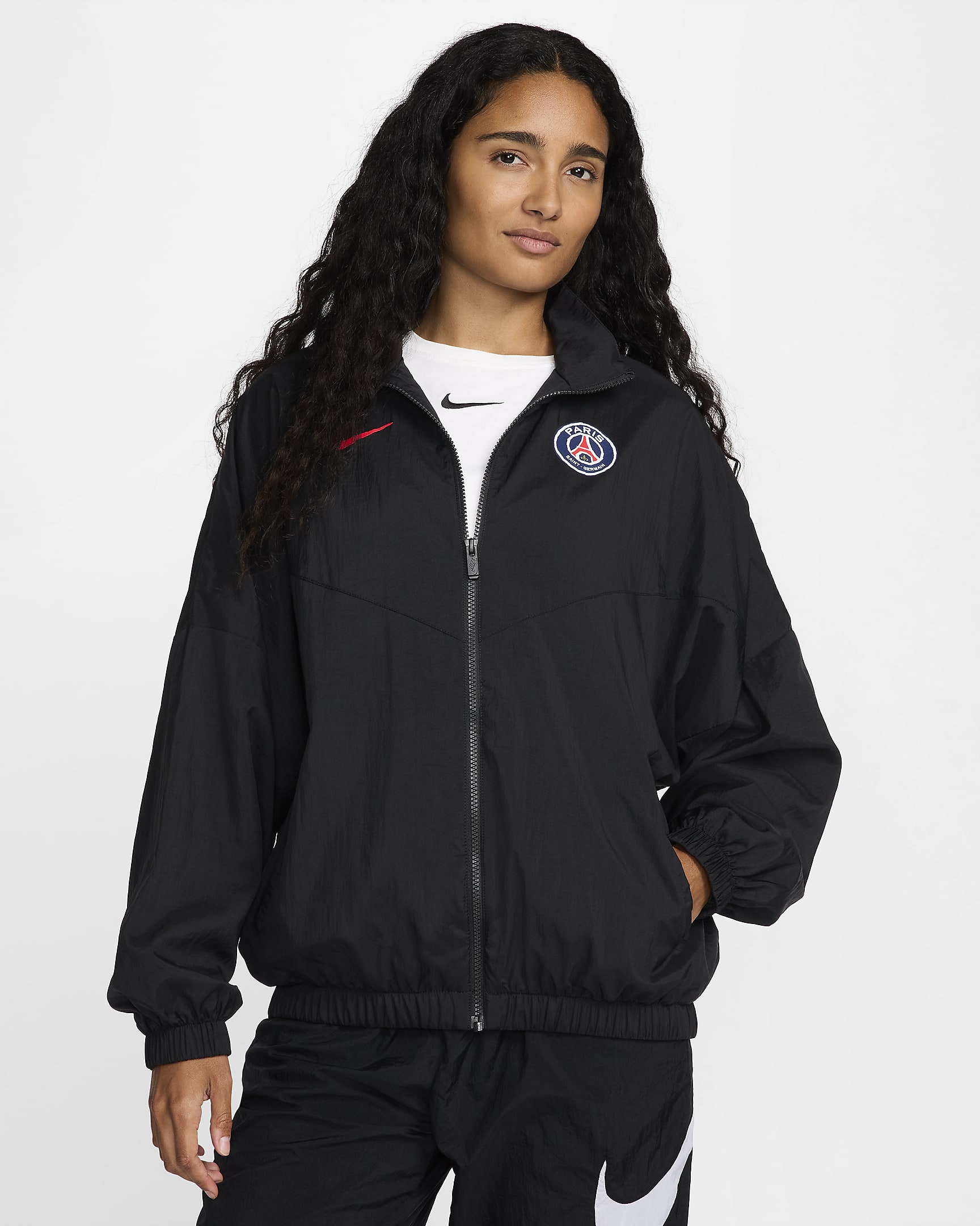 Paris Saint-Germain Essential Windrunner Women's Nike Soccer Woven Jacket - Black/University Red