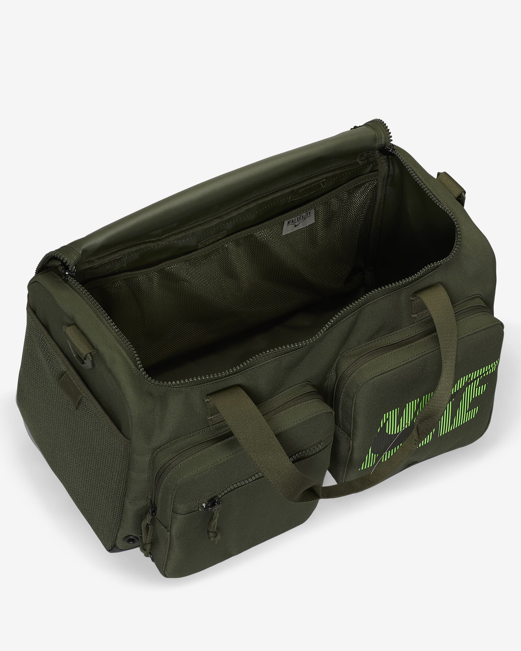 Nike Utility Power Graphic Training Duffel Bag (Small, 31L) - Cargo Khaki/Cargo Khaki/Green Strike