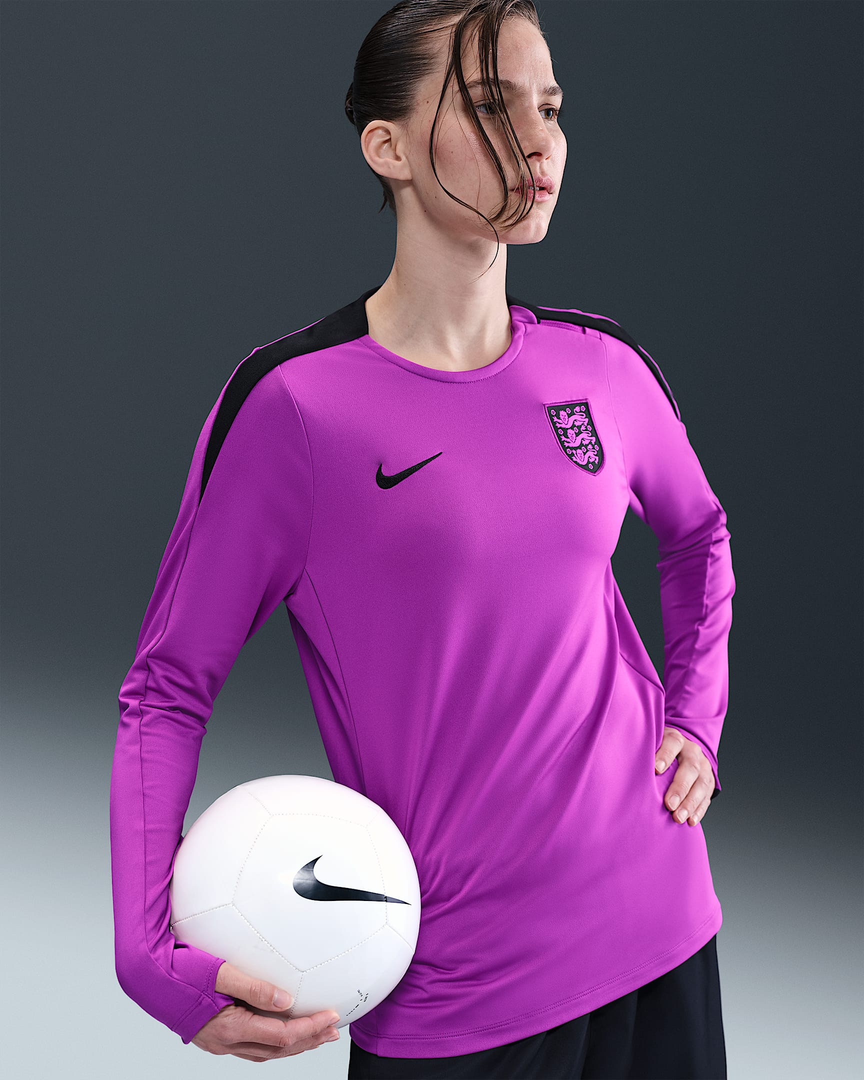 England Strike Women's Nike Dri-FIT Football Crew-Neck Knit Top - Vivid Purple/Black/Black