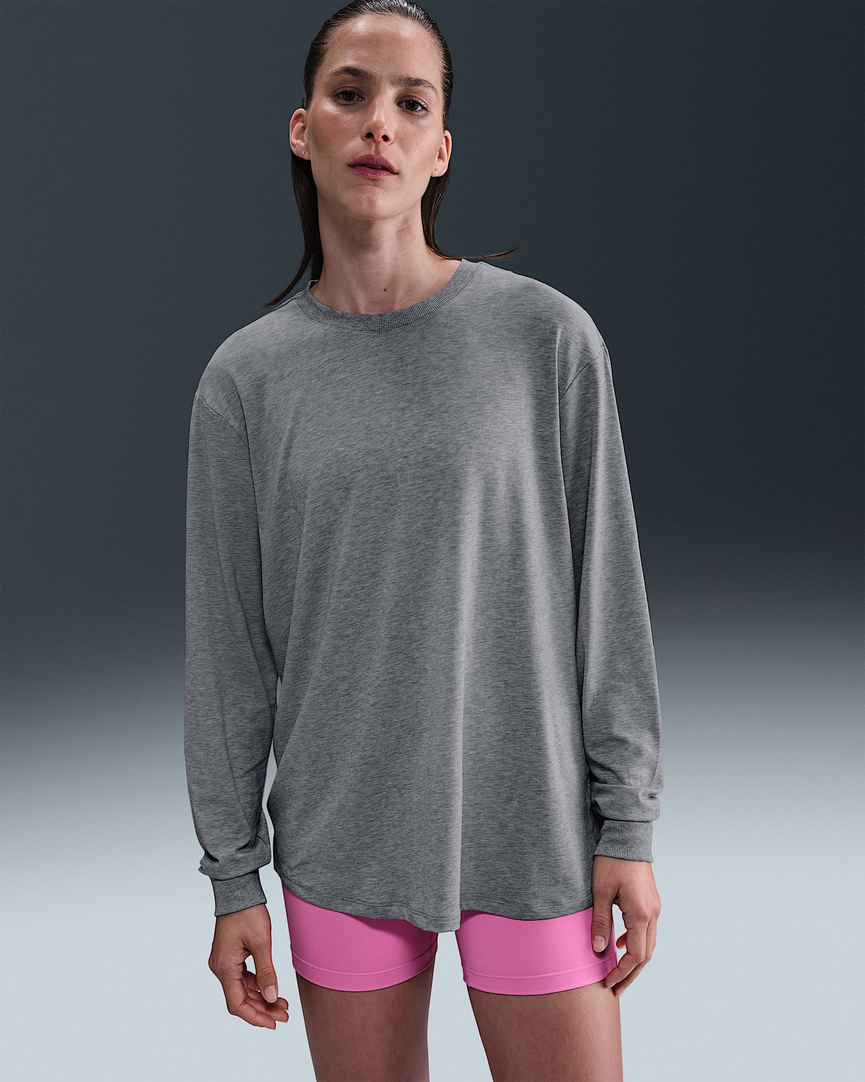 Nike One Relaxed Women's Dri-FIT Long-Sleeve Top - Smoke Grey/Heather/Black