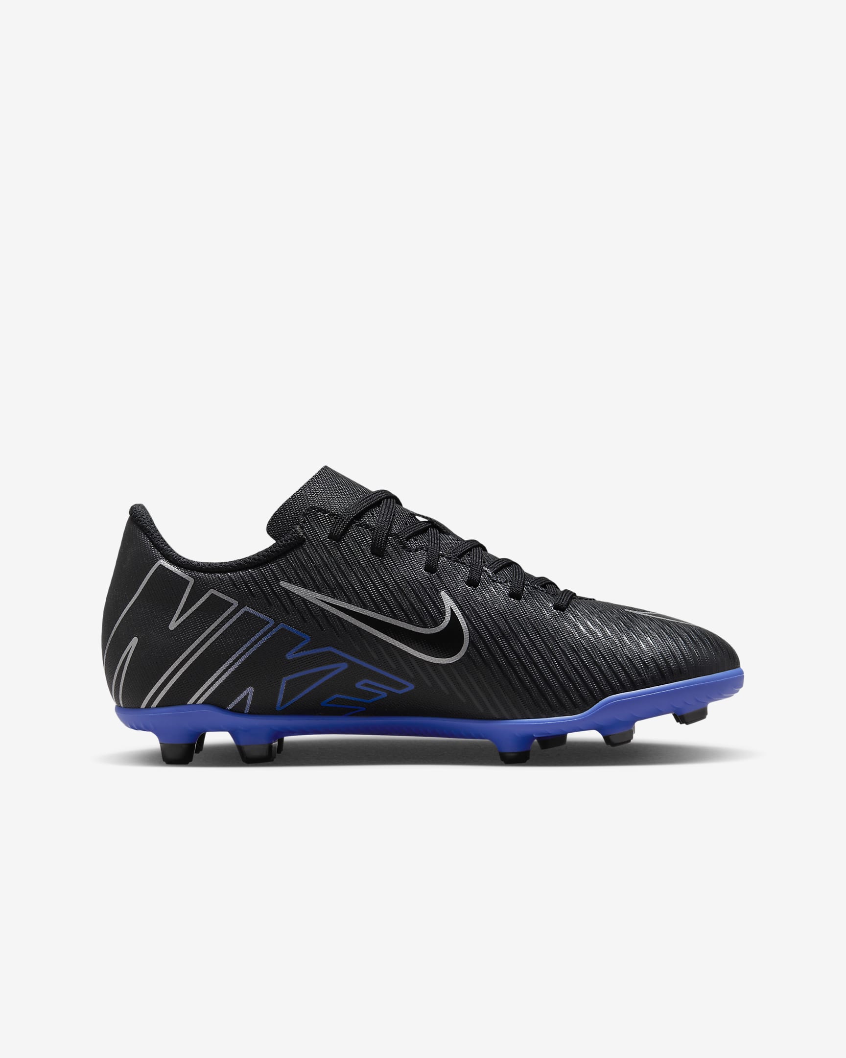 Tacos de fútbol de corte low para terrenos múltiples para niños de preescolar y grandes Nike Jr. Mercurial Vapor 15 Club - Negro/Hiperroyal/Cromo