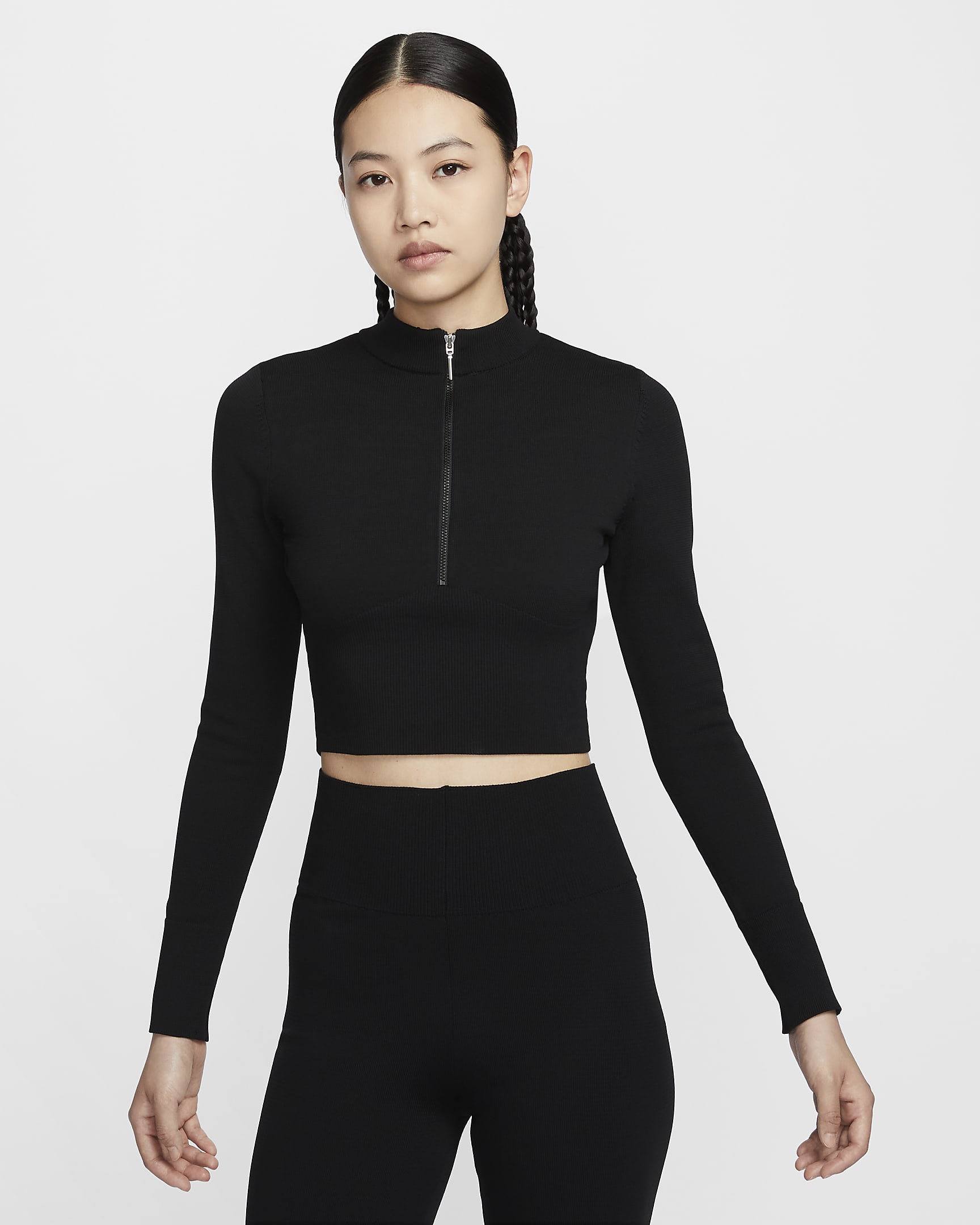 Nike Sportswear Chill Knit Women's Slim Long-Sleeve Cropped Jumper 1/2-Zip Top - Black/Black