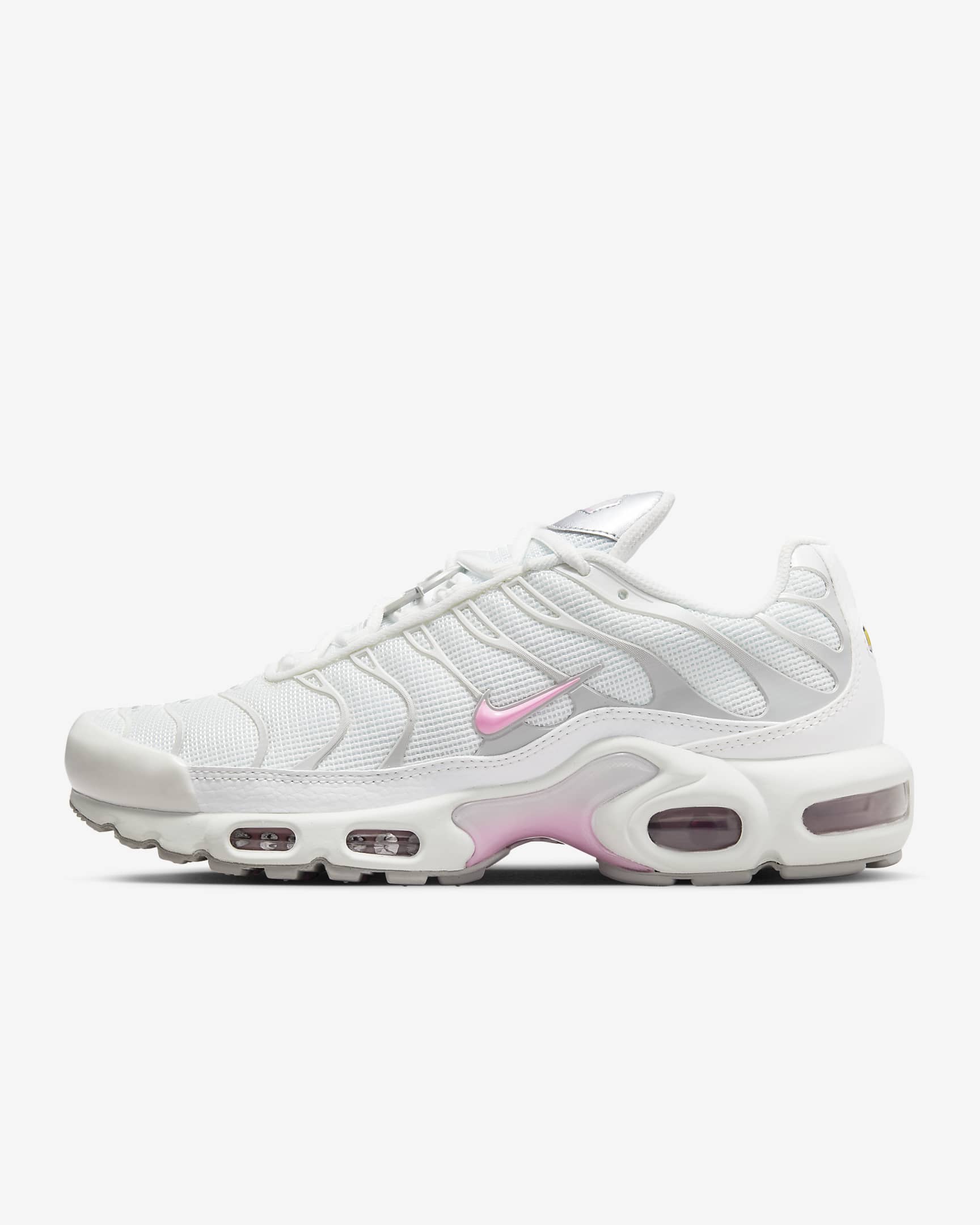 Sapatilhas Nike Air Max Plus para mulher - Branco Summit/Cinzento Fog/Prateado metalizado/Rosa Rise