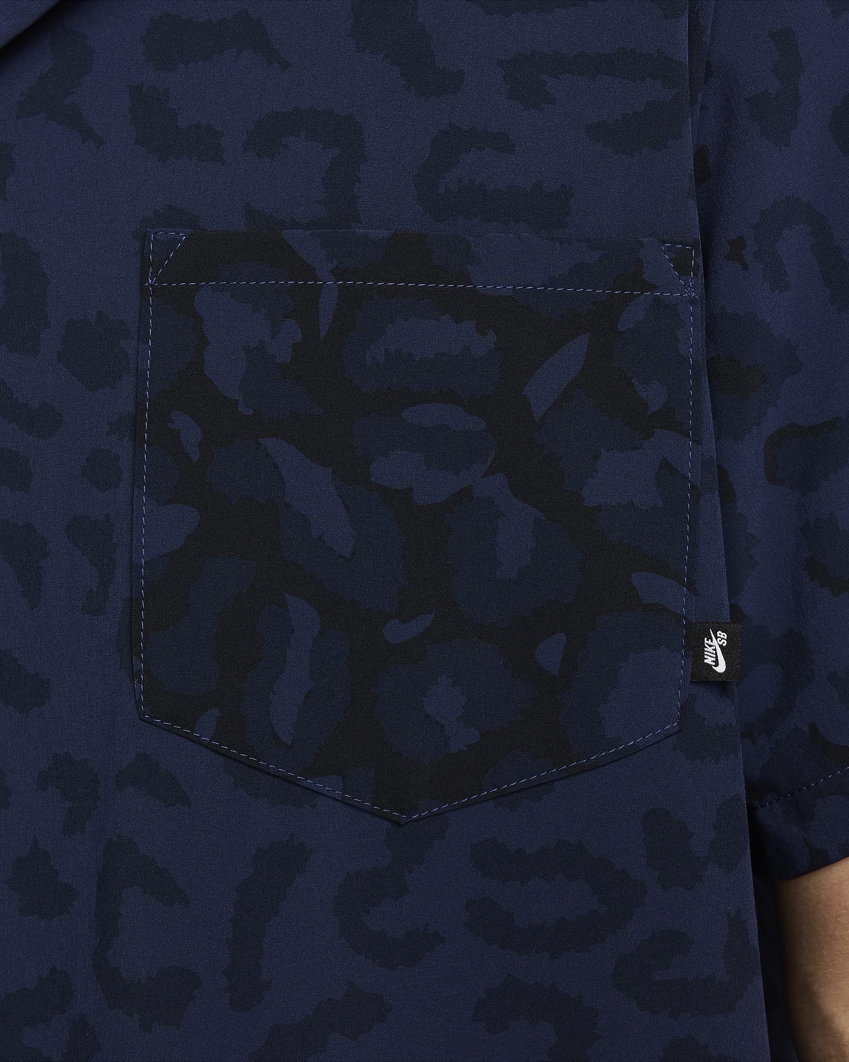 Nike SB Print Bowler Short-Sleeve Button-Down Skate Top - Midnight Navy