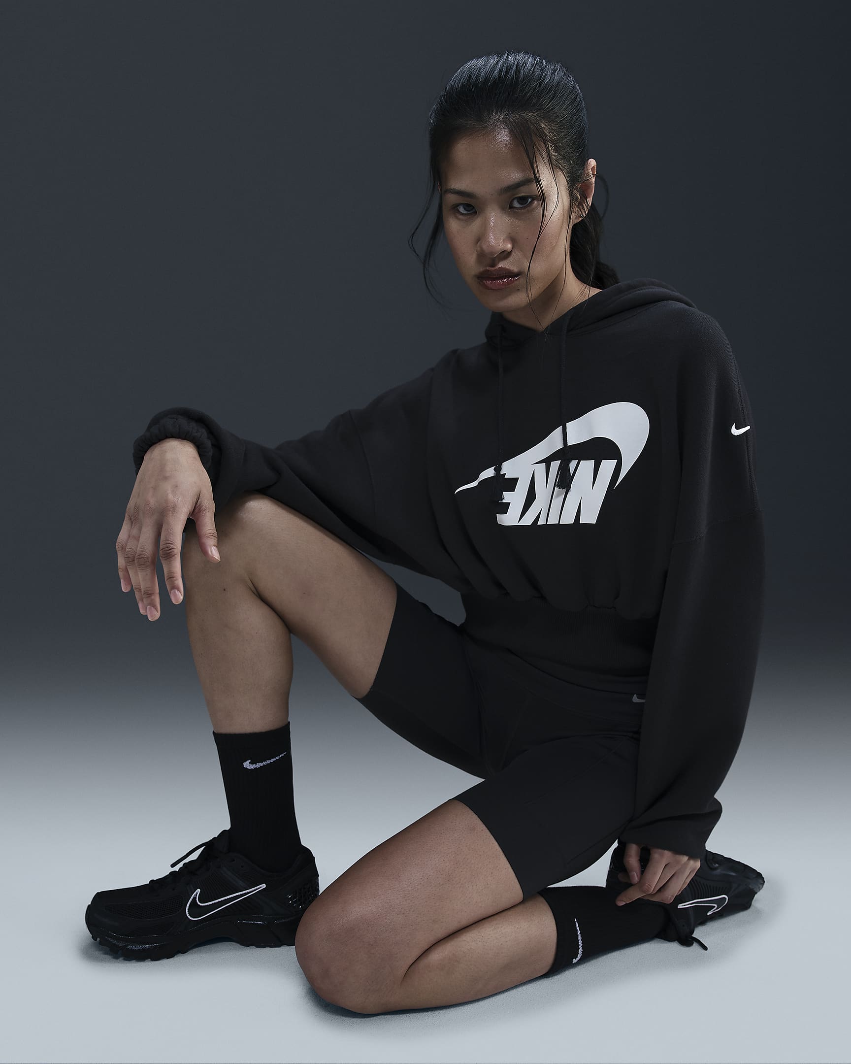 Nike Sportswear Women's Oversized Cropped French Terry Pullover Hoodie - Black/Sail